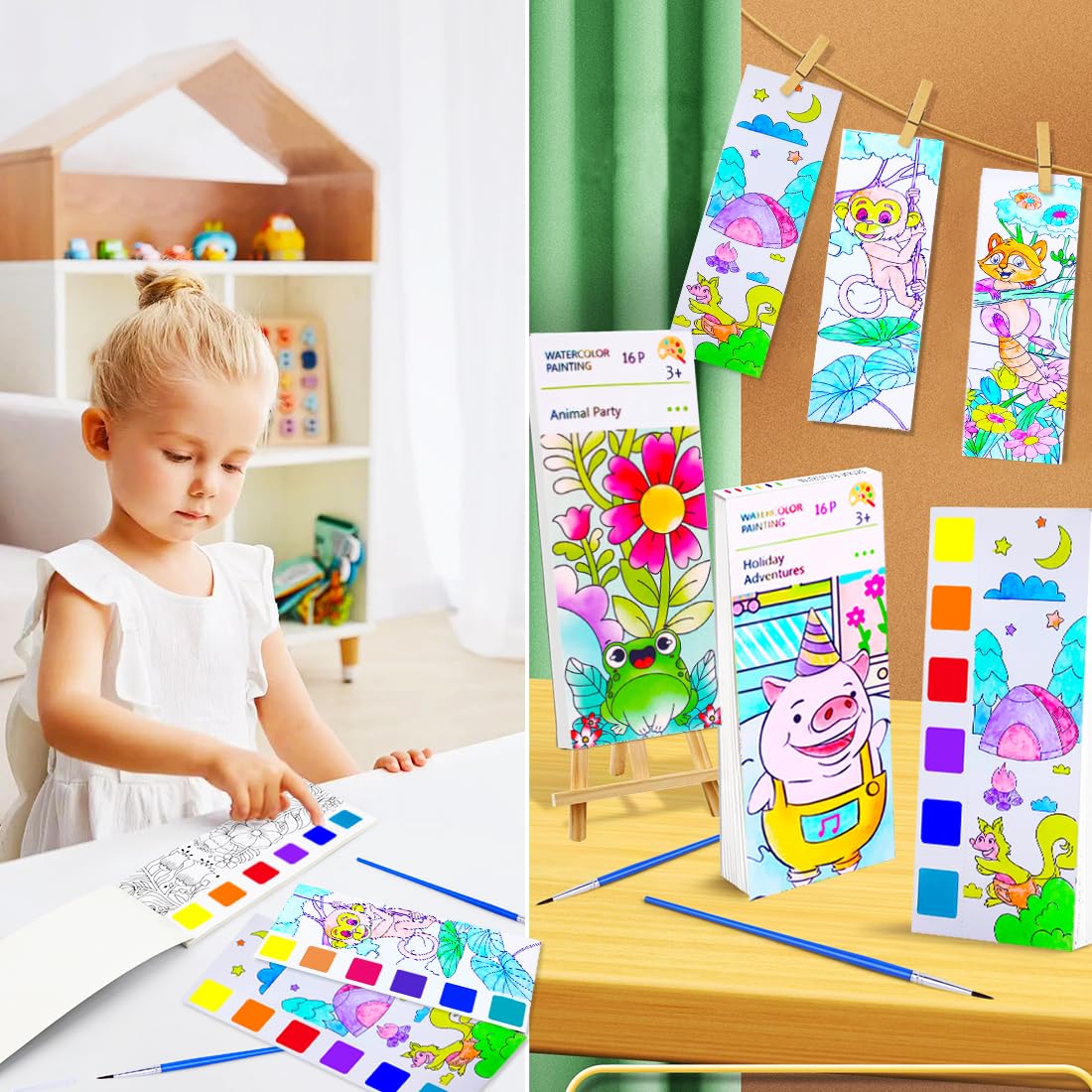 BAOXUE 2Pack Watercolor Paint Sets for Kids | Pocket Books & Brush Pens