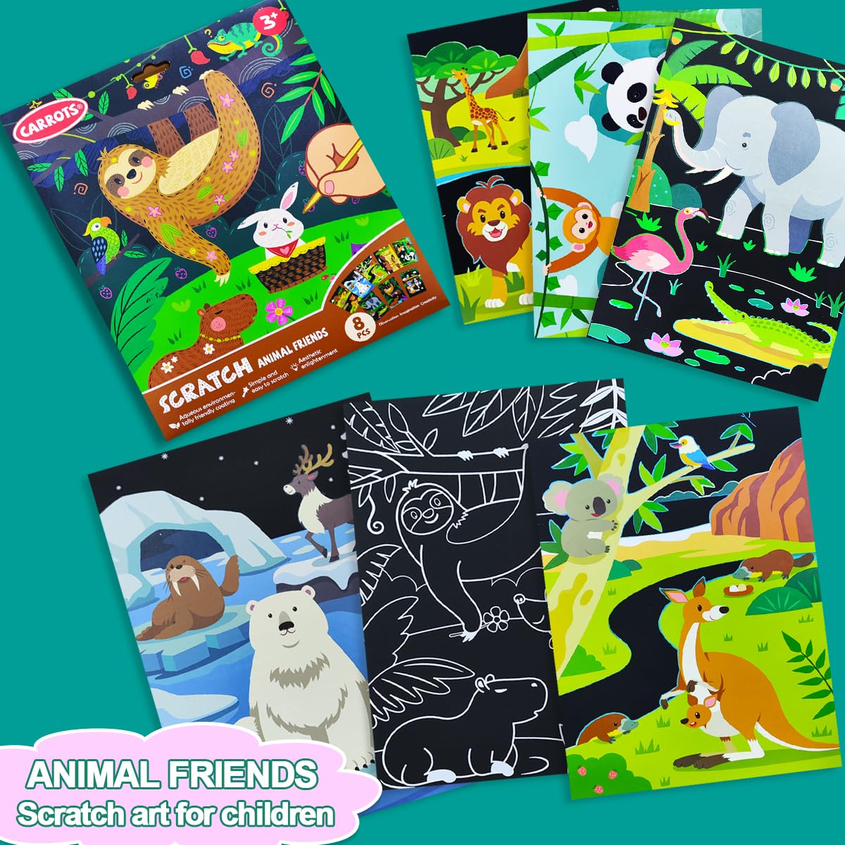 BAOXUE Scratch Art for Kids – Black Rainbow Animal Art Set