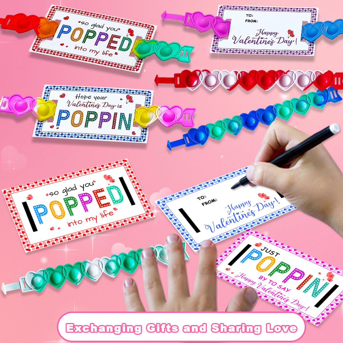 BAOXUE 30-Pack Pop It Valentines Cards for Kids Classroom — Fidget Valentines Gifts for School