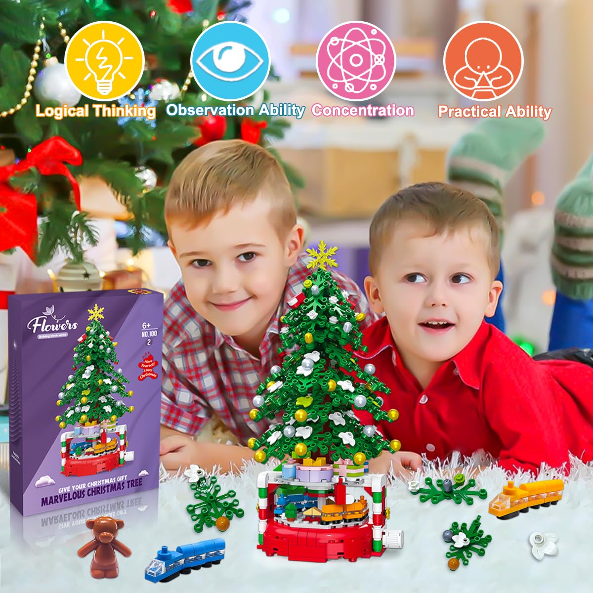BAOXUE 515-Piece Christmas Tree Building Set with Rotating Base | Holiday Kids Gift