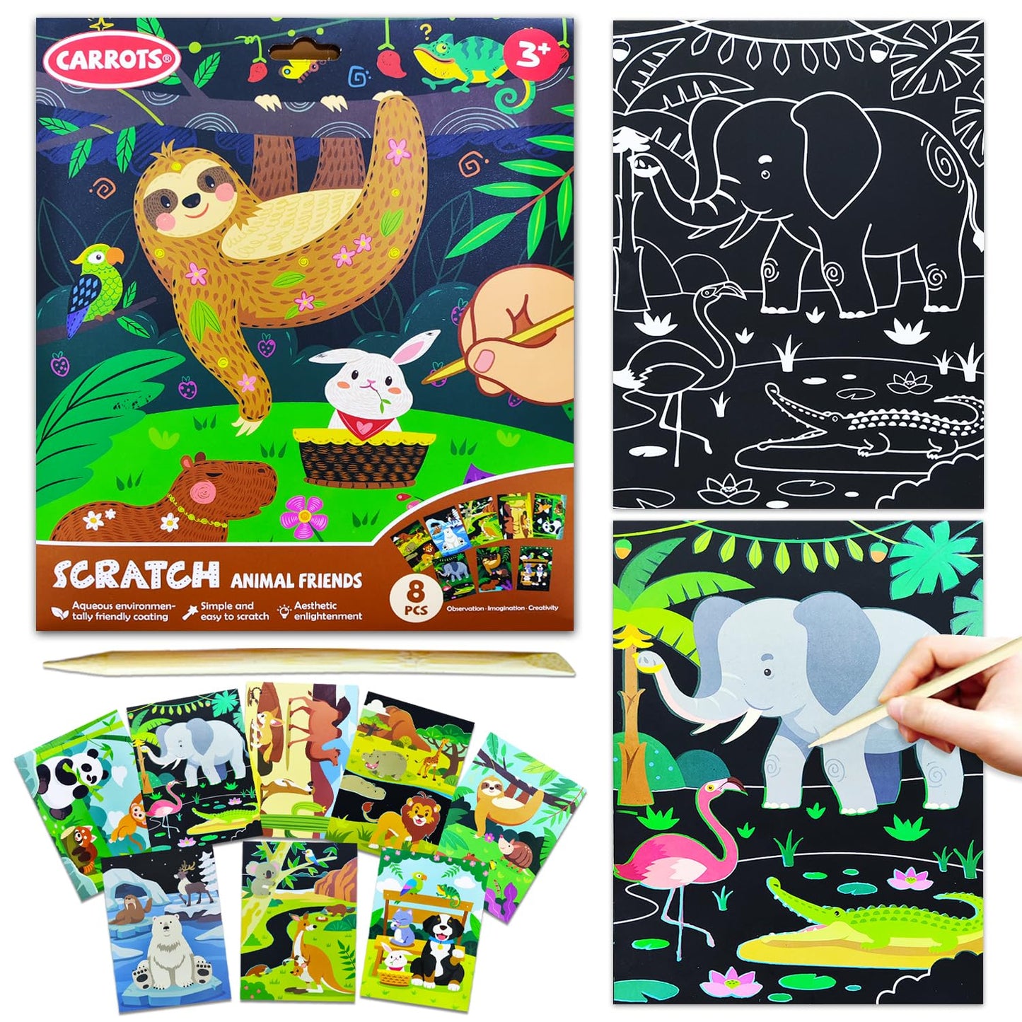 BAOXUE Scratch Art for Kids – Black Rainbow Animal Art Set