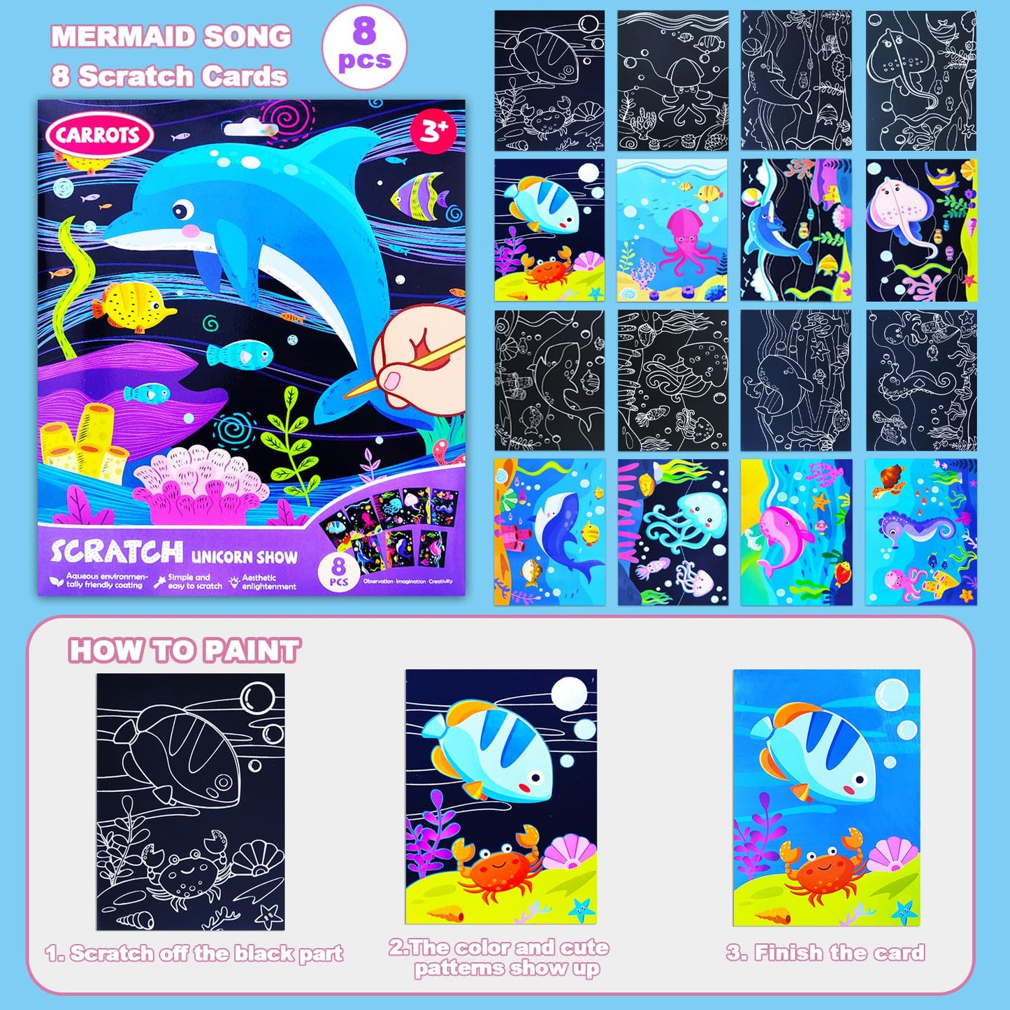 BAOXUE Sea Animals Scratch Art for Kids – Rainbow Scratch Paper Set