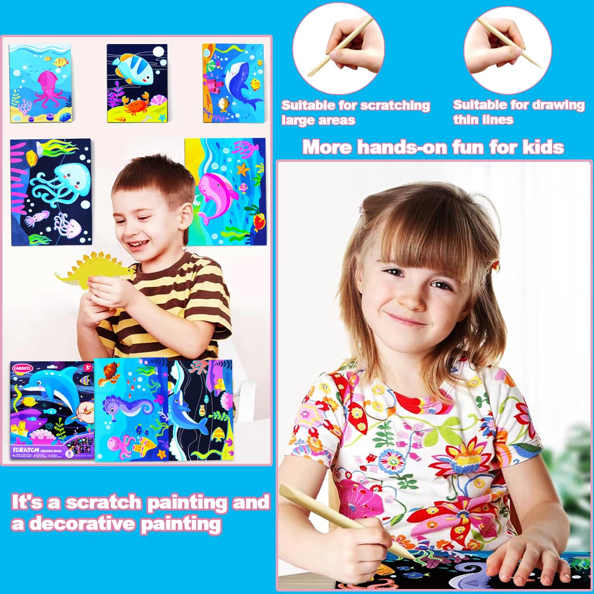 BAOXUE Sea Animals Scratch Art for Kids – Rainbow Scratch Paper Set
