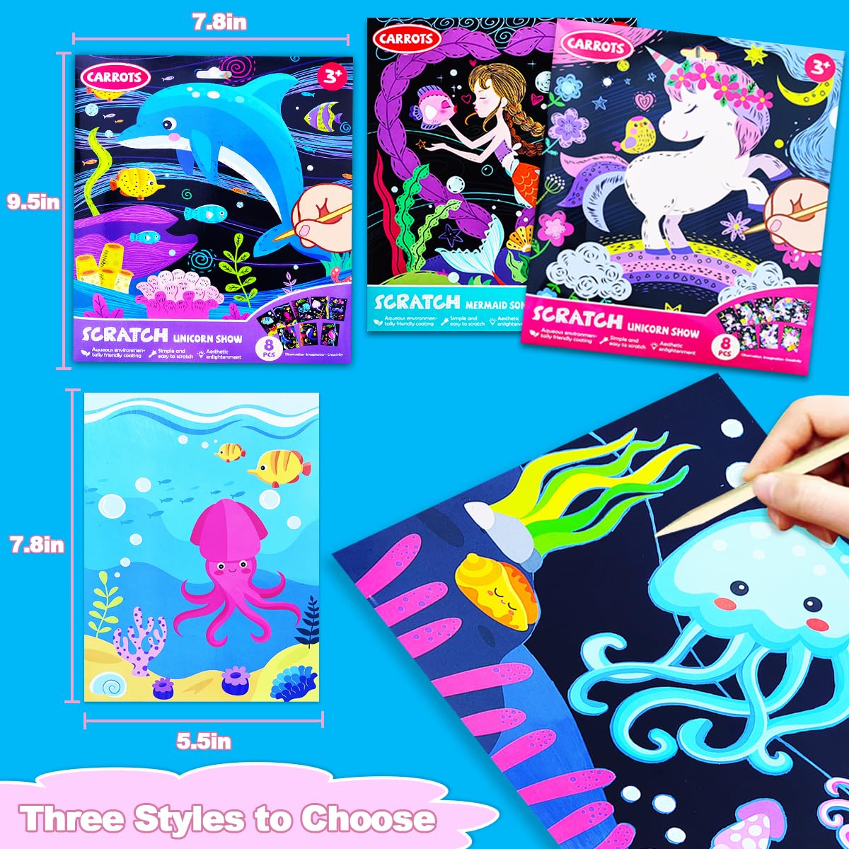 BAOXUE Sea Animals Scratch Art for Kids – Rainbow Scratch Paper Set