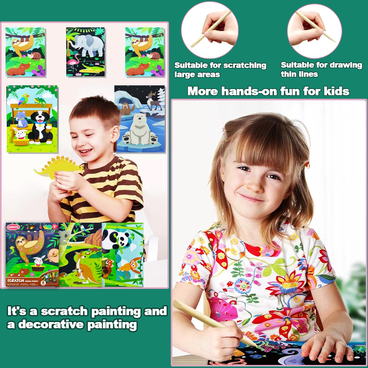 BAOXUE Scratch Art for Kids – Black Rainbow Animal Art Set