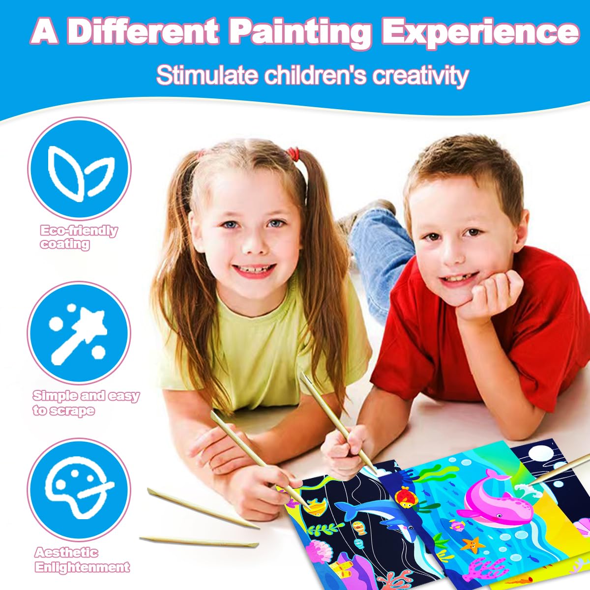 BAOXUE Sea Animals Scratch Art for Kids – Rainbow Scratch Paper Set