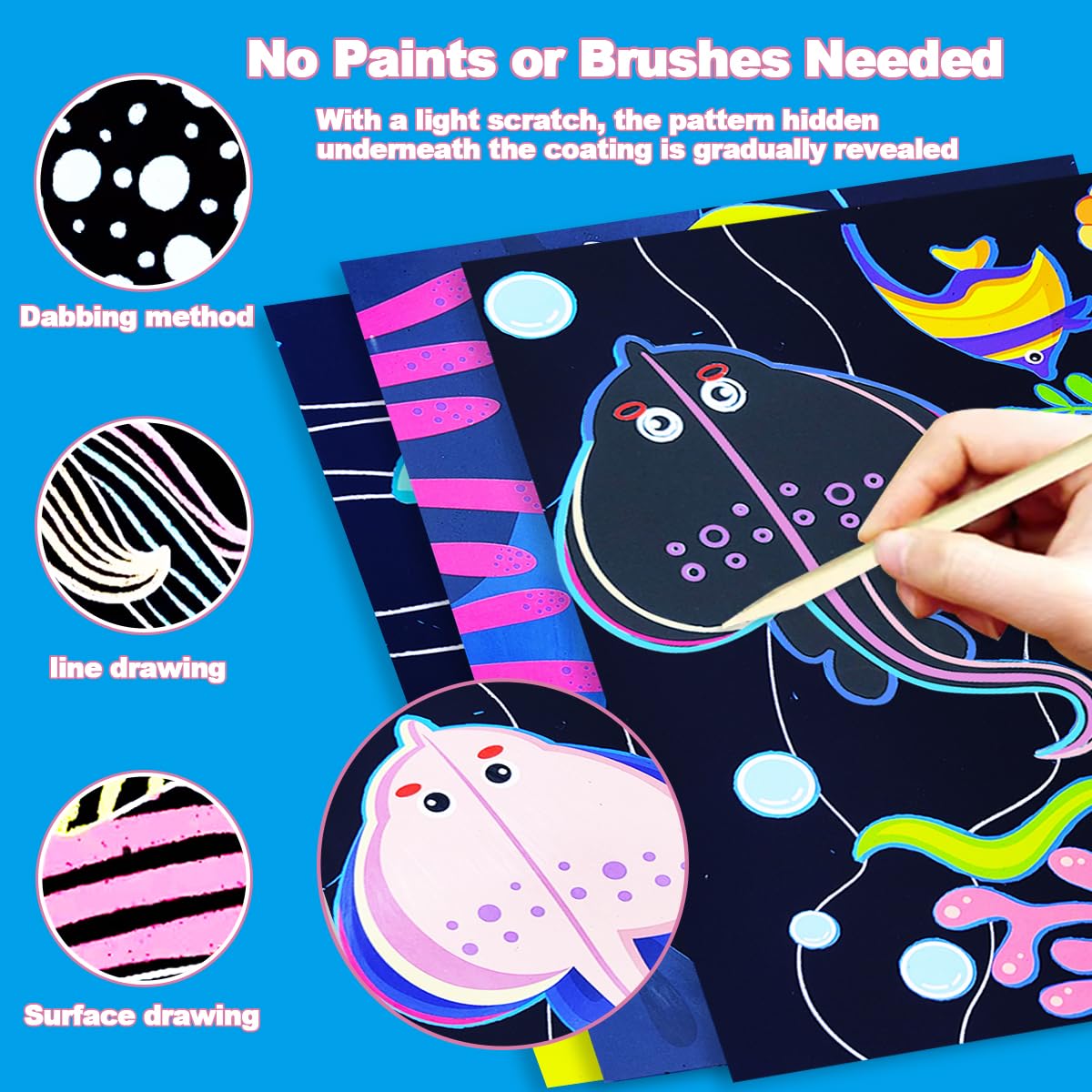 BAOXUE Sea Animals Scratch Art for Kids – Rainbow Scratch Paper Set