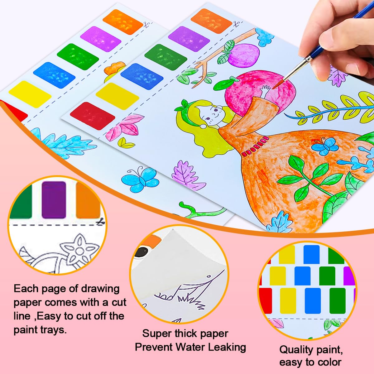 BAOXUE Watercolor Book for Kids 4-8 — Complete Paint Set with 8 Scenes