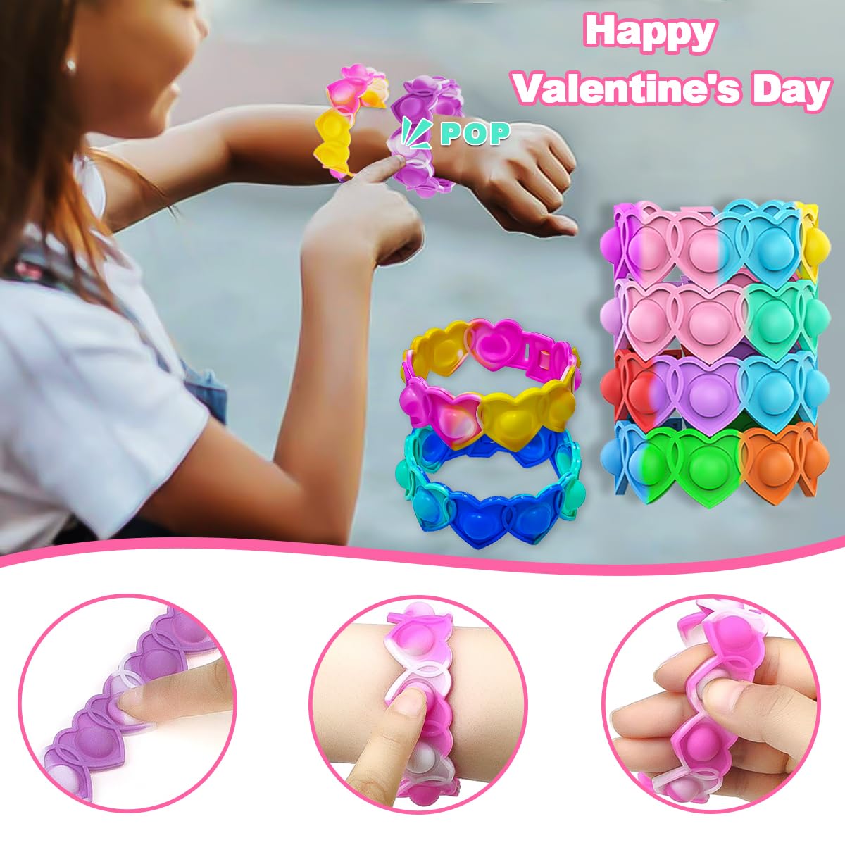 BAOXUE 30-Pack Pop It Valentines Cards for Kids Classroom — Fidget Valentines Gifts for School