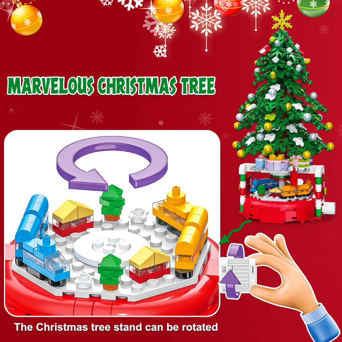 BAOXUE 515-Piece Christmas Tree Building Set with Rotating Base | Holiday Kids Gift
