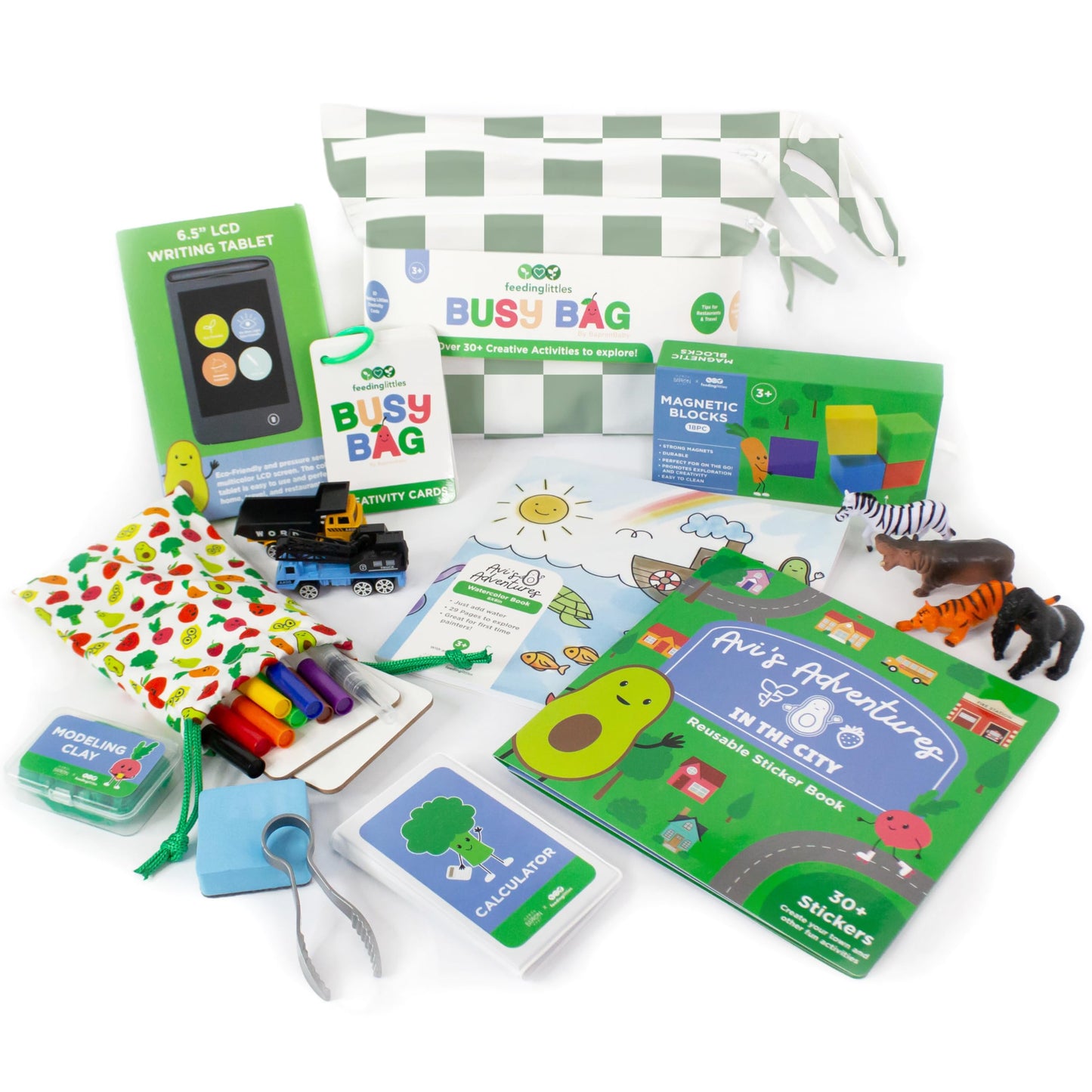 BapronBaby Feeding Littles Busy Bag (Sage Checkerboard) – Toddler Travel Activity Kit for Ages 3+