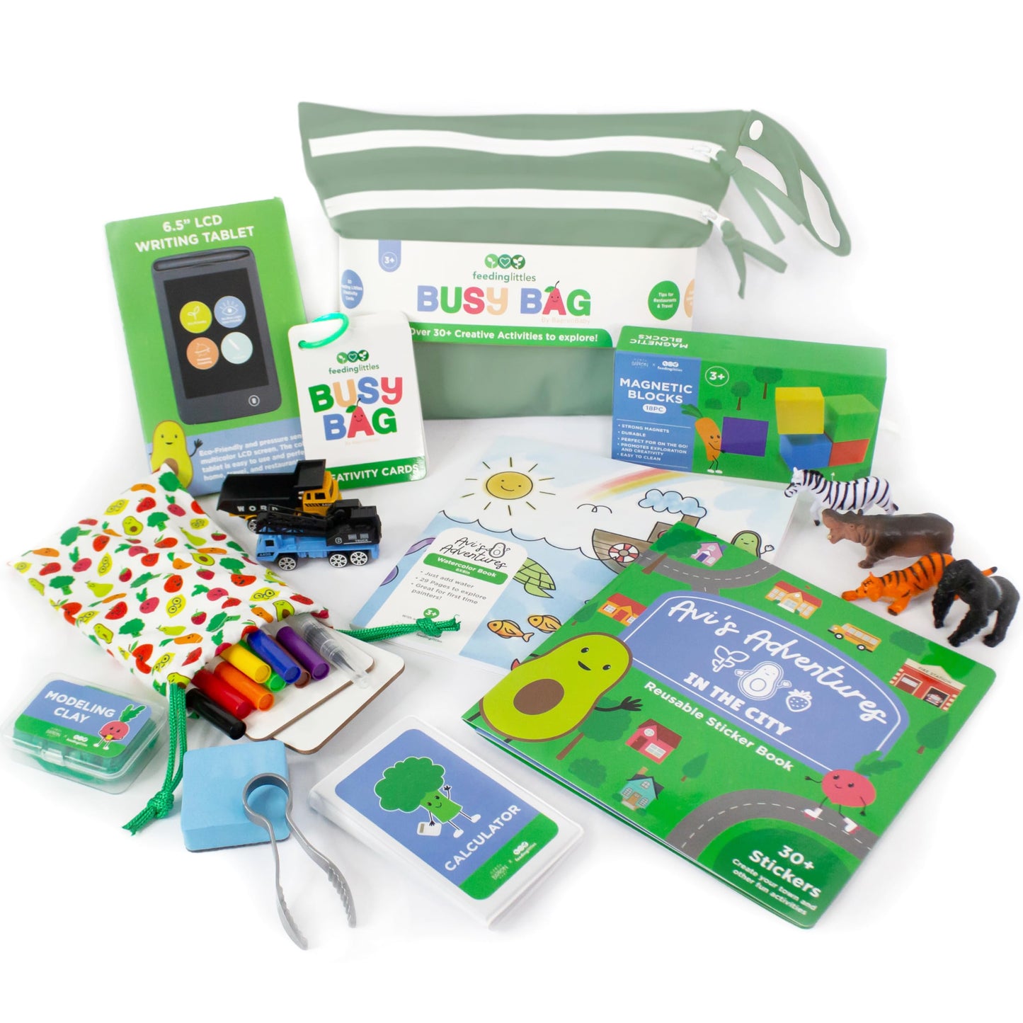 BapronBaby Feeding Littles Busy Bag (Sage) – Toddler Travel Activity Kit