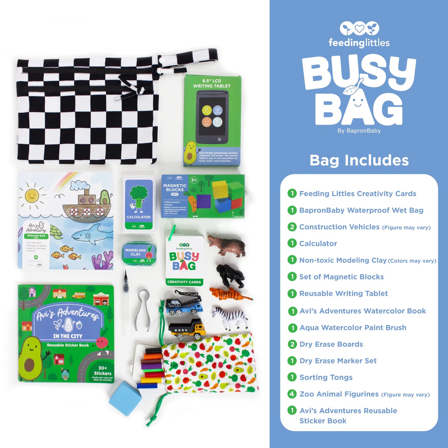 BapronBaby Feeding Littles Busy Bag – Black Checkerboard Toddler Travel Kit (3+)