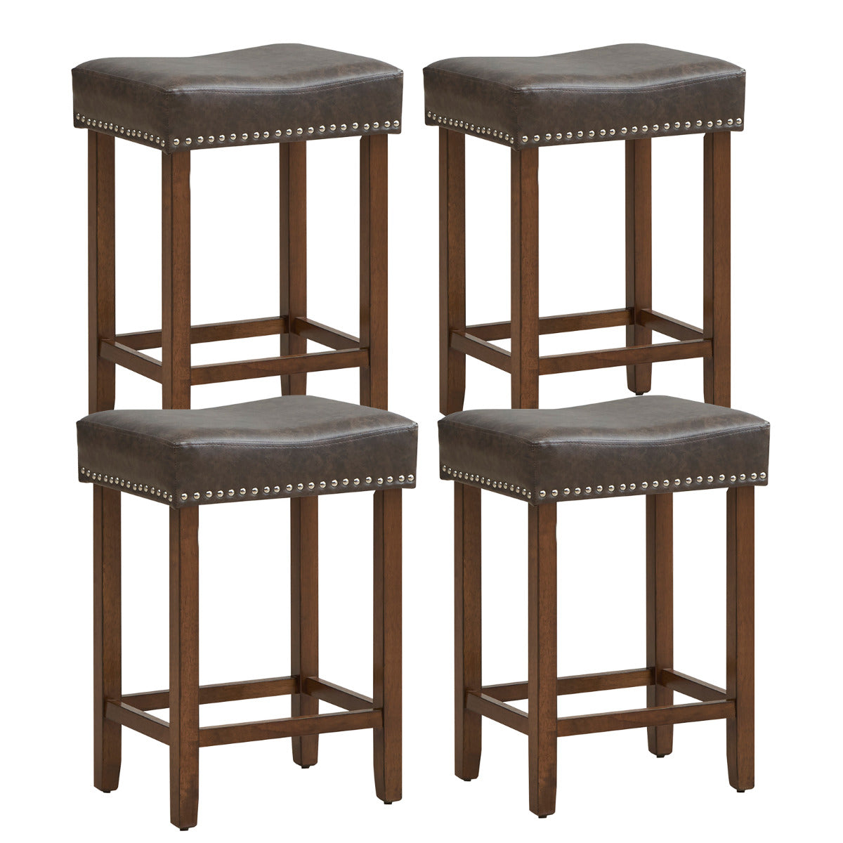 Bar Stool Set of 4 with PU Leather Upholstery Backless-24 Inches
