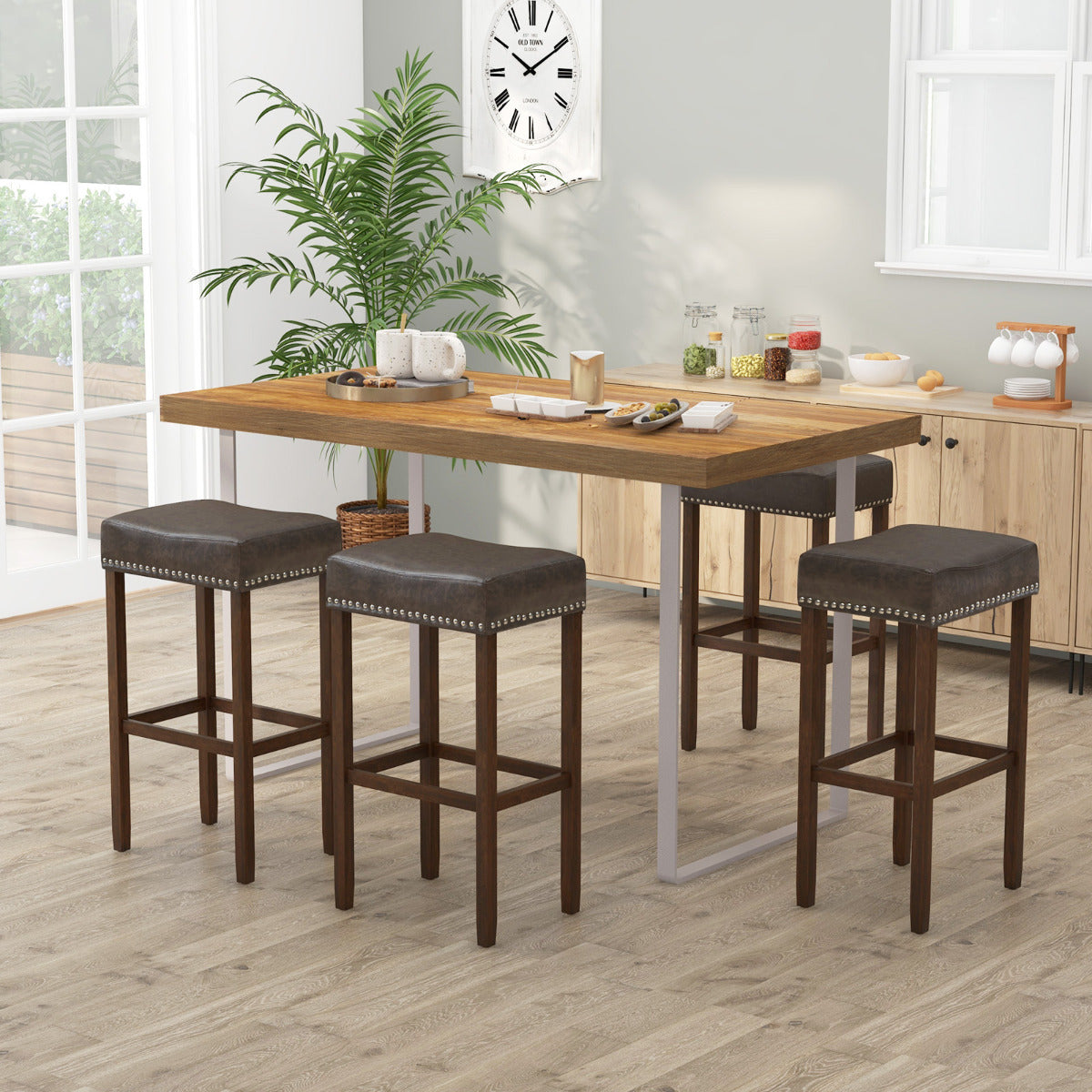 Bar Stool Set of 4 with PU Leather Upholstery Backless-24 Inches
