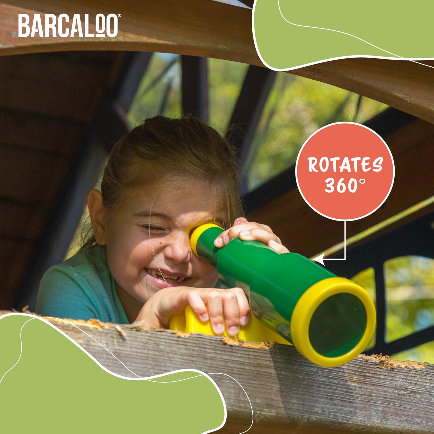 Barcaloo 7-Piece Outdoor Playground Accessories – Pirate Telescope, Playhouse Wheel, Green Safety Handles & Phone Attachments
