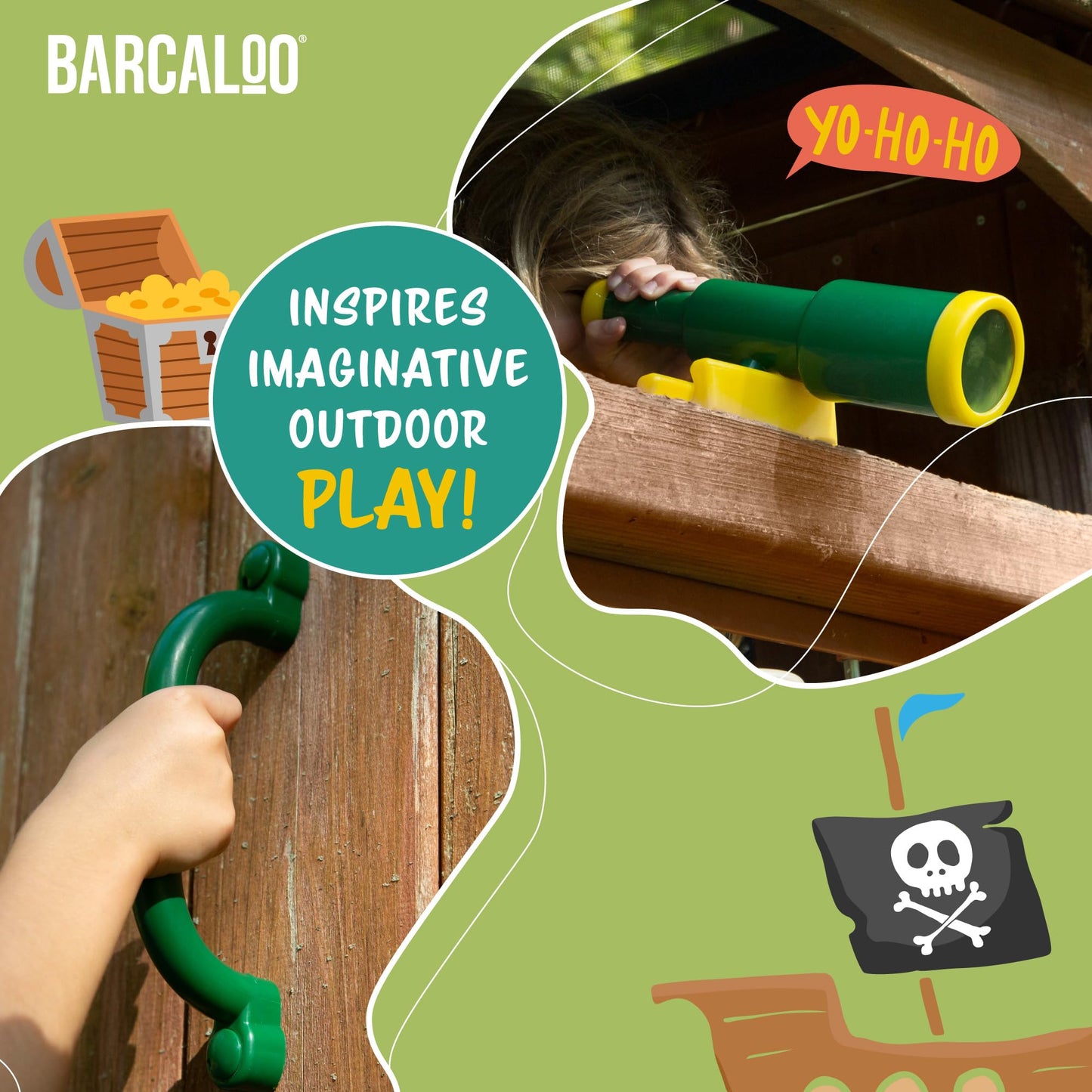 Barcaloo Playground Accessories - Pirate Telescope, Steering Wheel & Green Safety Handles