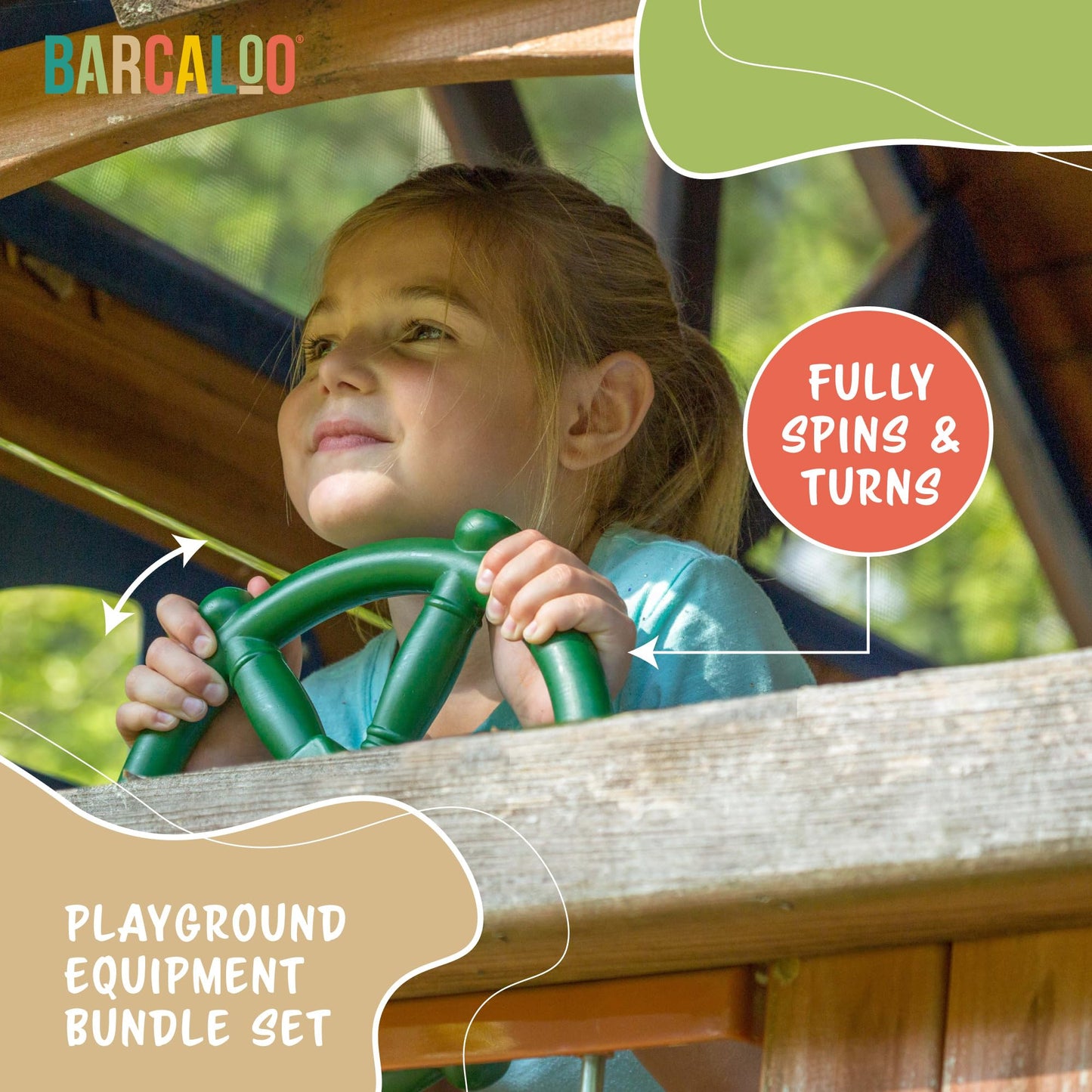 Barcaloo Playground Accessories - Pirate Telescope, Steering Wheel & Green Safety Handles