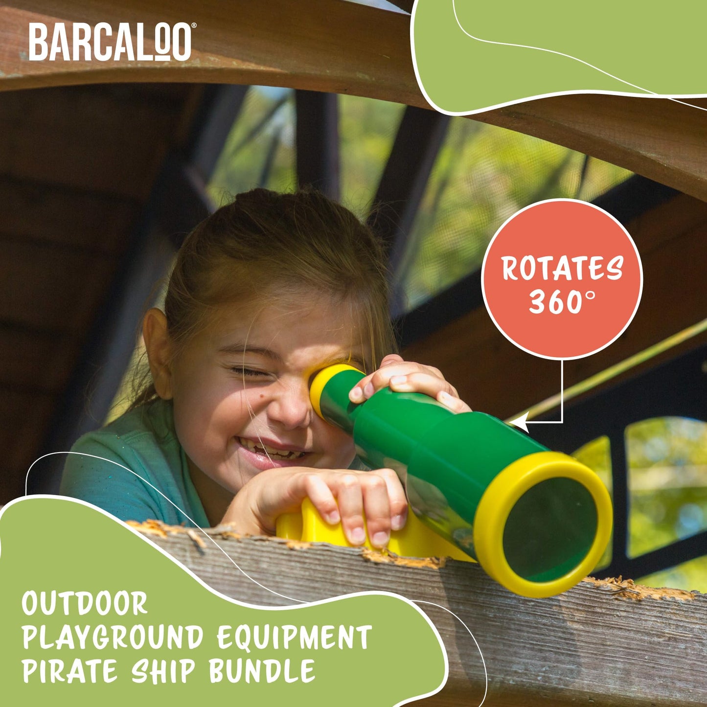 Barcaloo Playground Accessories - Pirate Telescope, Steering Wheel & Green Safety Handles