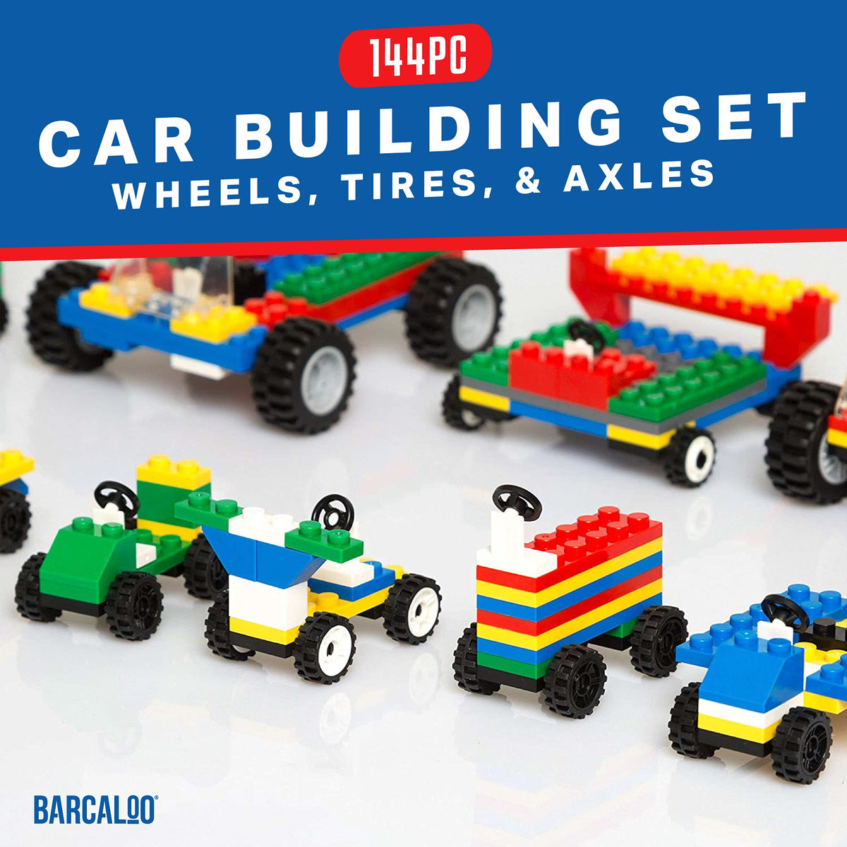Barcaloo 144-Piece Wheels & Axles Set | LEGO-Compatible Car Building Kit