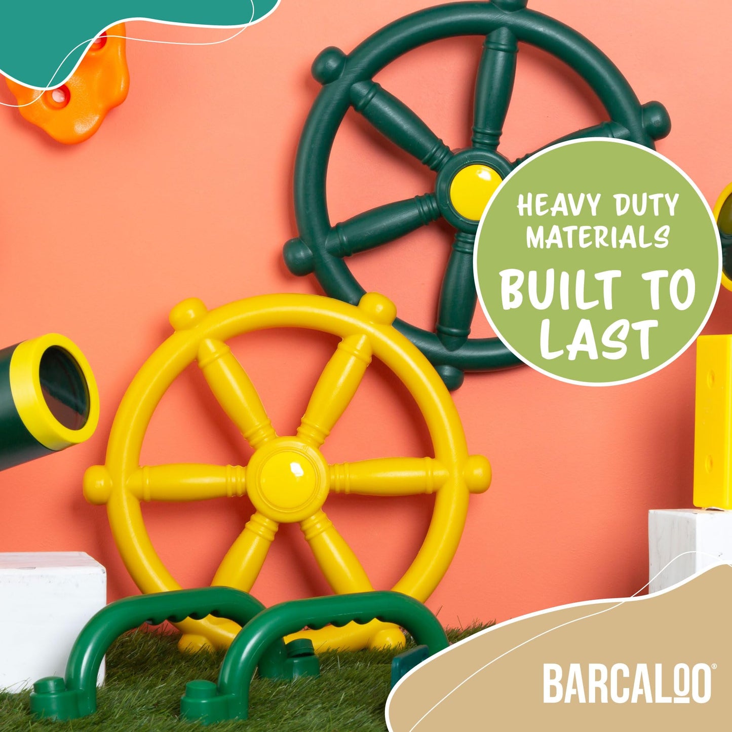 Barcaloo Pirate Ship Steering Wheel - Yellow Playground Toy for Backyard & Jungle Gyms