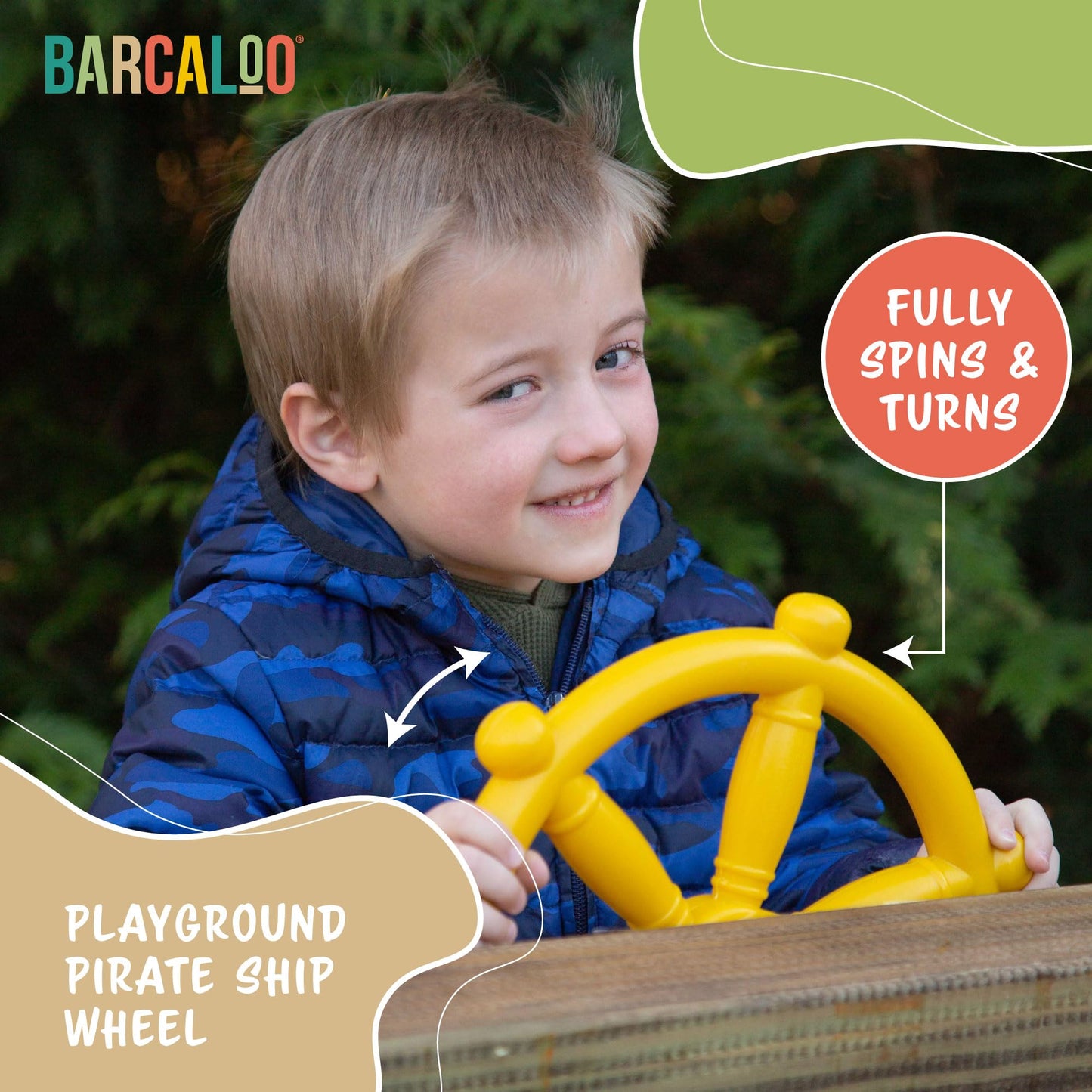 Barcaloo Pirate Ship Steering Wheel - Yellow Playground Toy for Backyard & Jungle Gyms