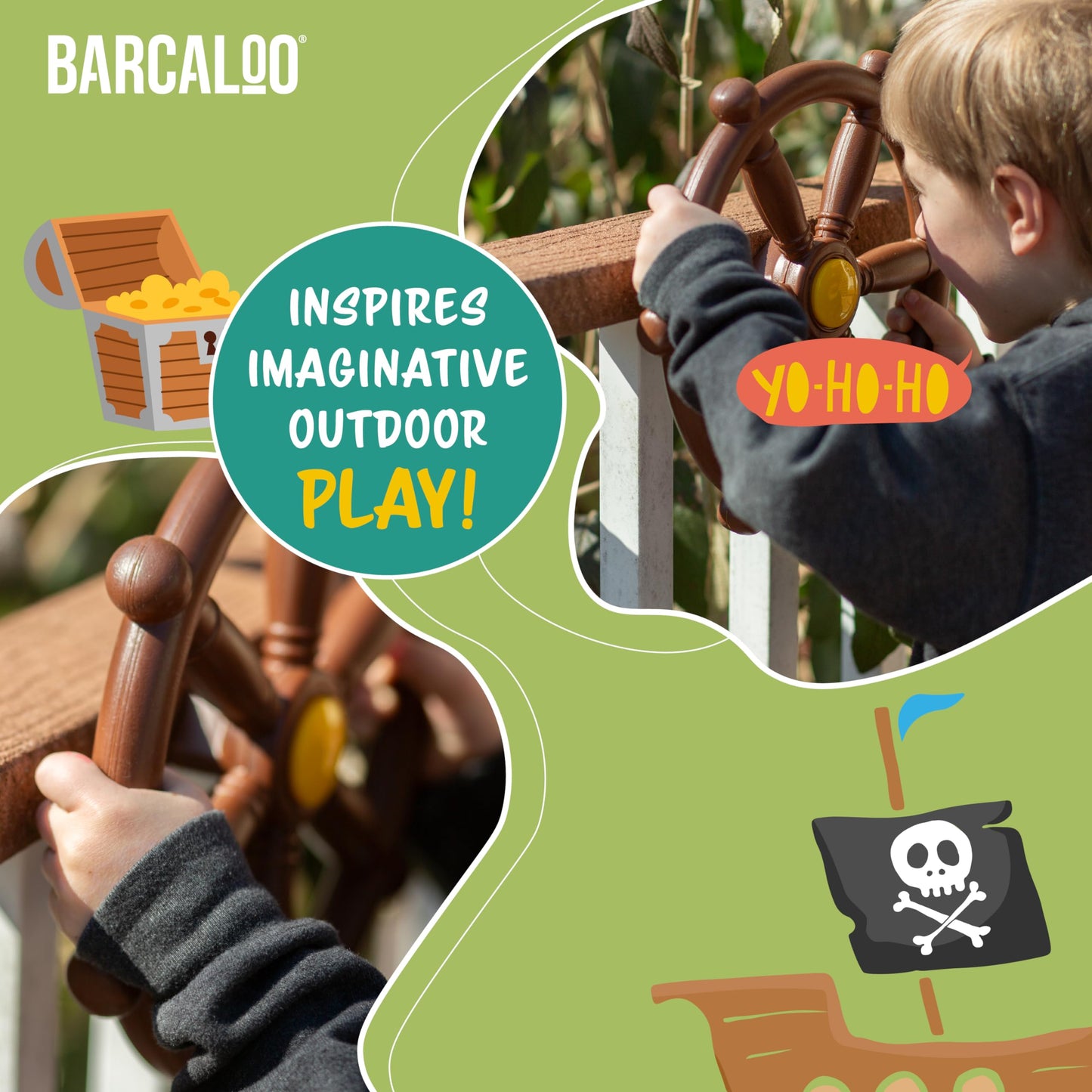Barcaloo Pirate Ship Wheel for Kids – Brown | Backyard Play & Jungle Gym Accessory