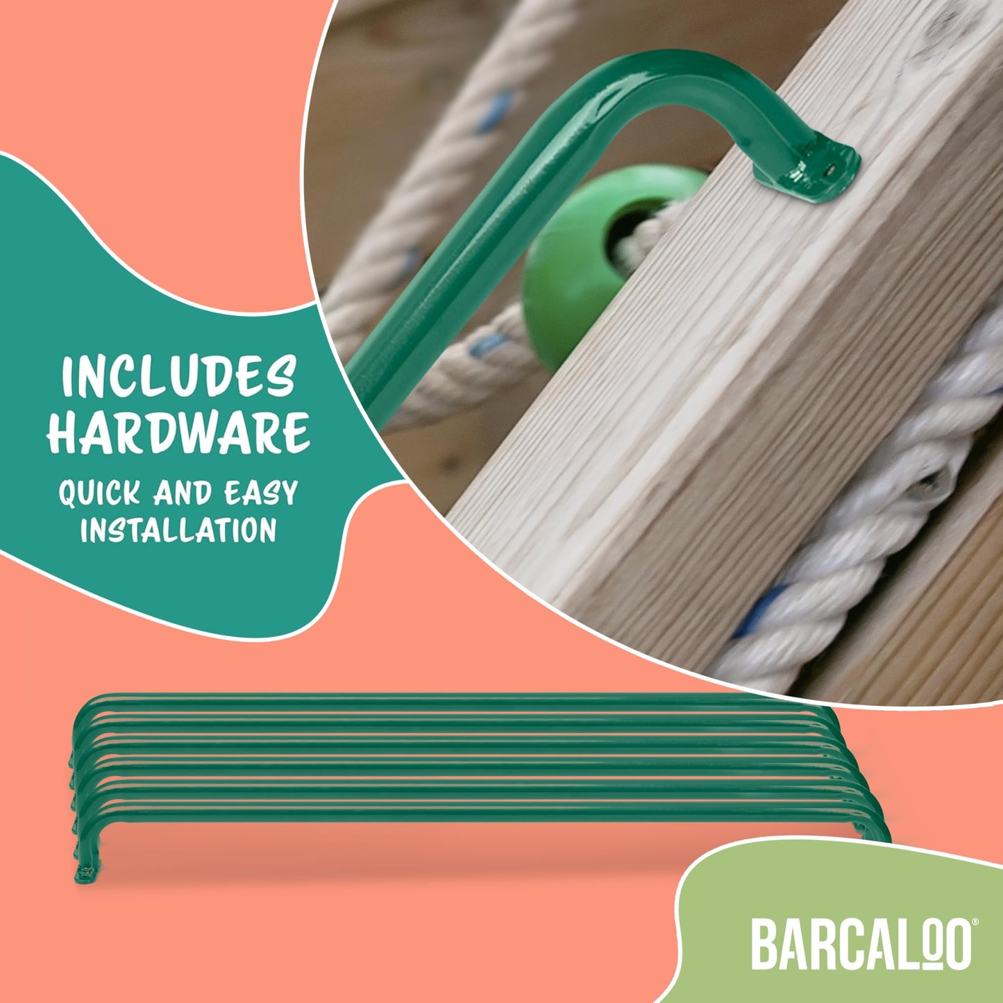 Barcaloo 22-Inch Grab Handle Bars – Set of 6 Green Safety Handles for Backyard, Indoor & Outdoor Play