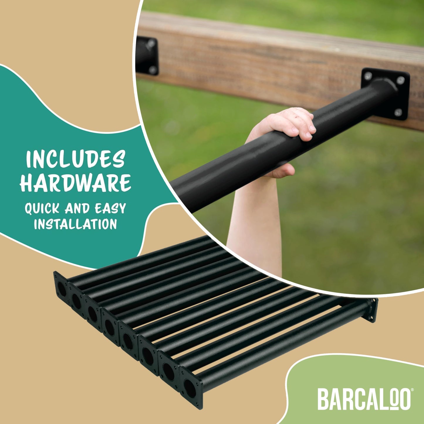 Barcaloo 22-Inch Outdoor Monkey Bars Kit – Set of 6, Black Metal for Backyard Playground
