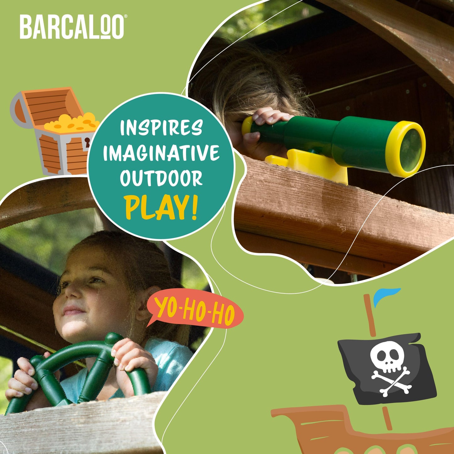 Barcaloo Playground Equipment Bundle: Pirate Telescope, Steering Wheel & Flags for Backyard Playsets