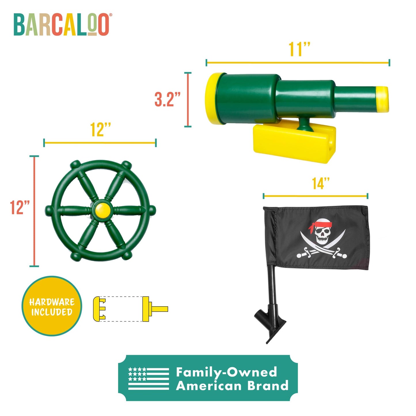 Barcaloo Playground Equipment Bundle: Pirate Telescope, Steering Wheel & Flags for Backyard Playsets