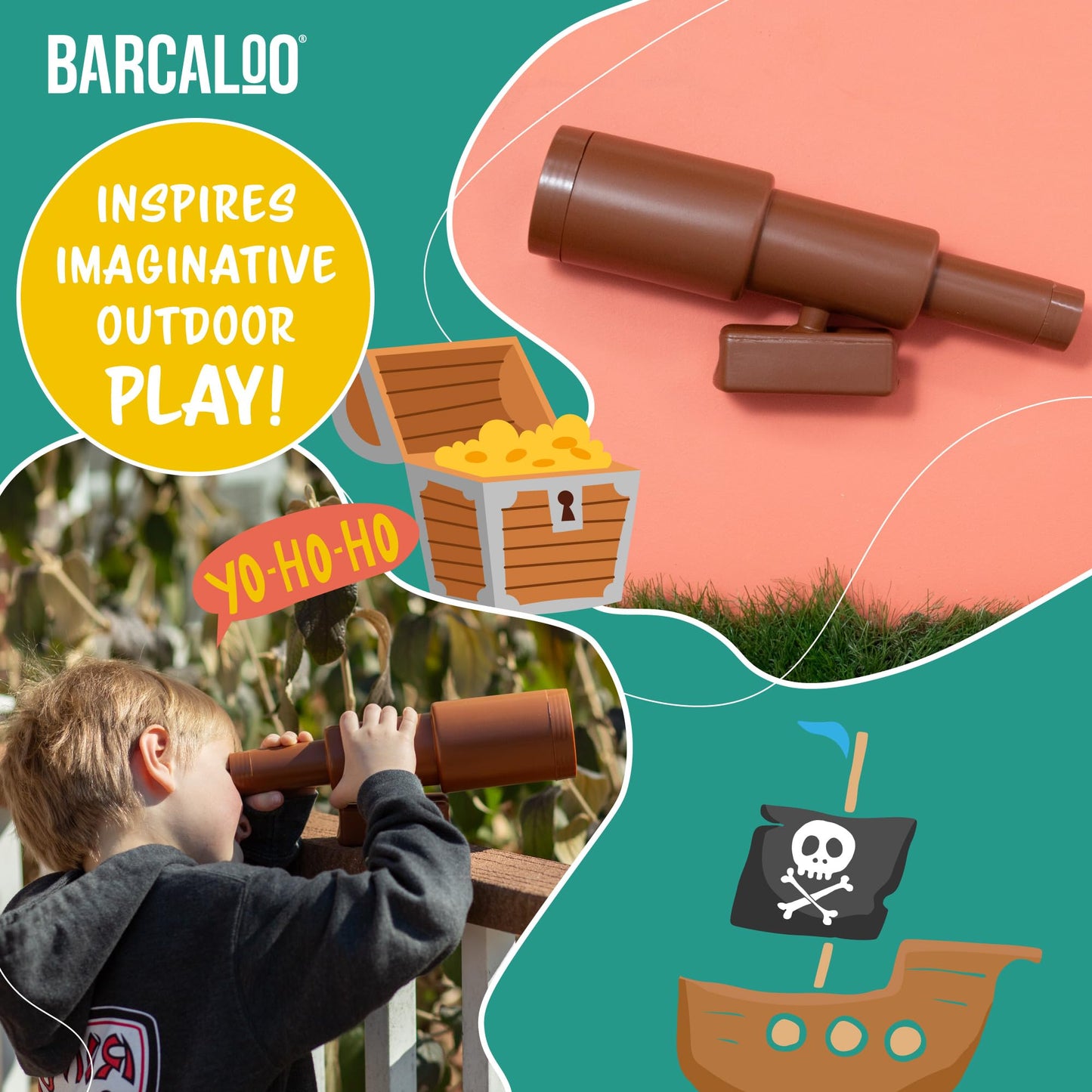 Barcaloo 11-Inch Brown Pirate Telescope Attachment for Outdoor Playsets | Backyard Treehouse & Jungle Gym