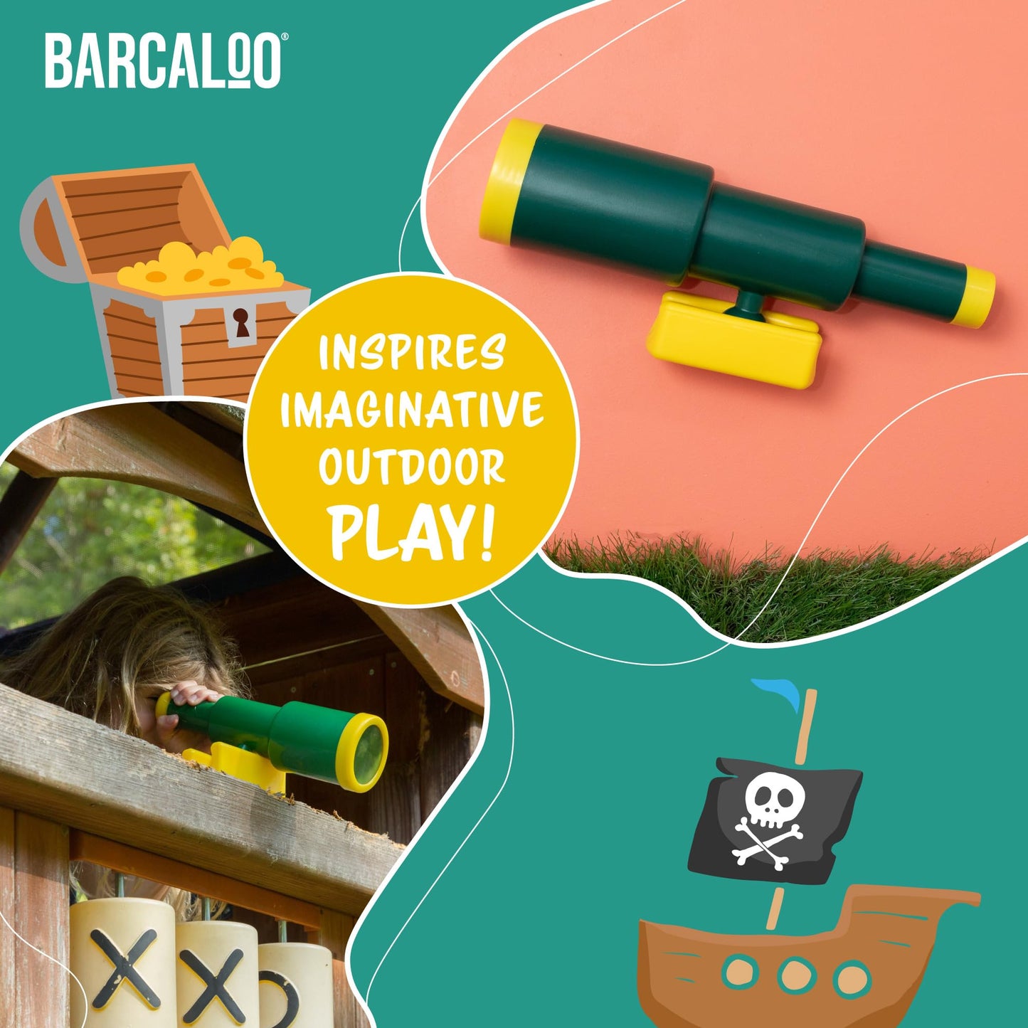Barcaloo Kids Playset Telescope — Outdoor Pirate Telescope for Swing Sets, Treehouses & More