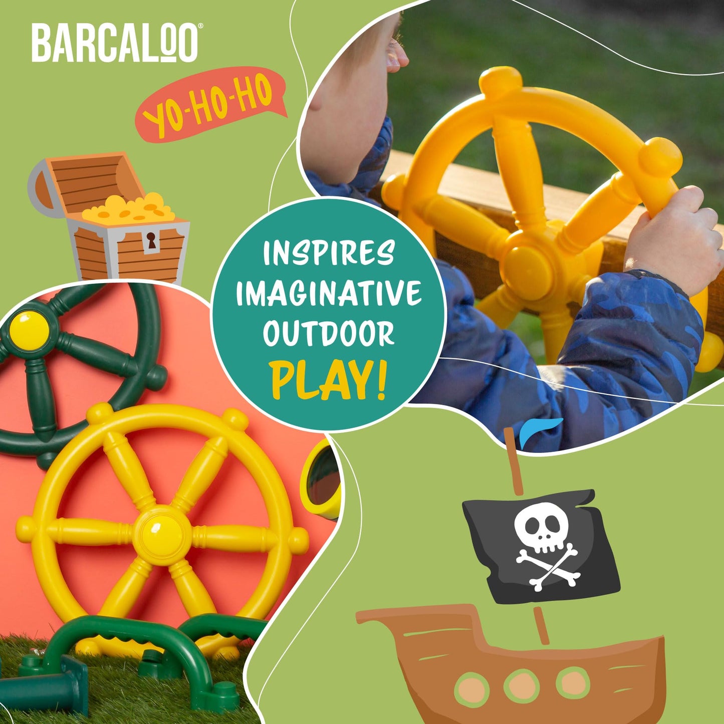 Barcaloo Pirate Ship Steering Wheel - Yellow Playground Toy for Backyard & Jungle Gyms