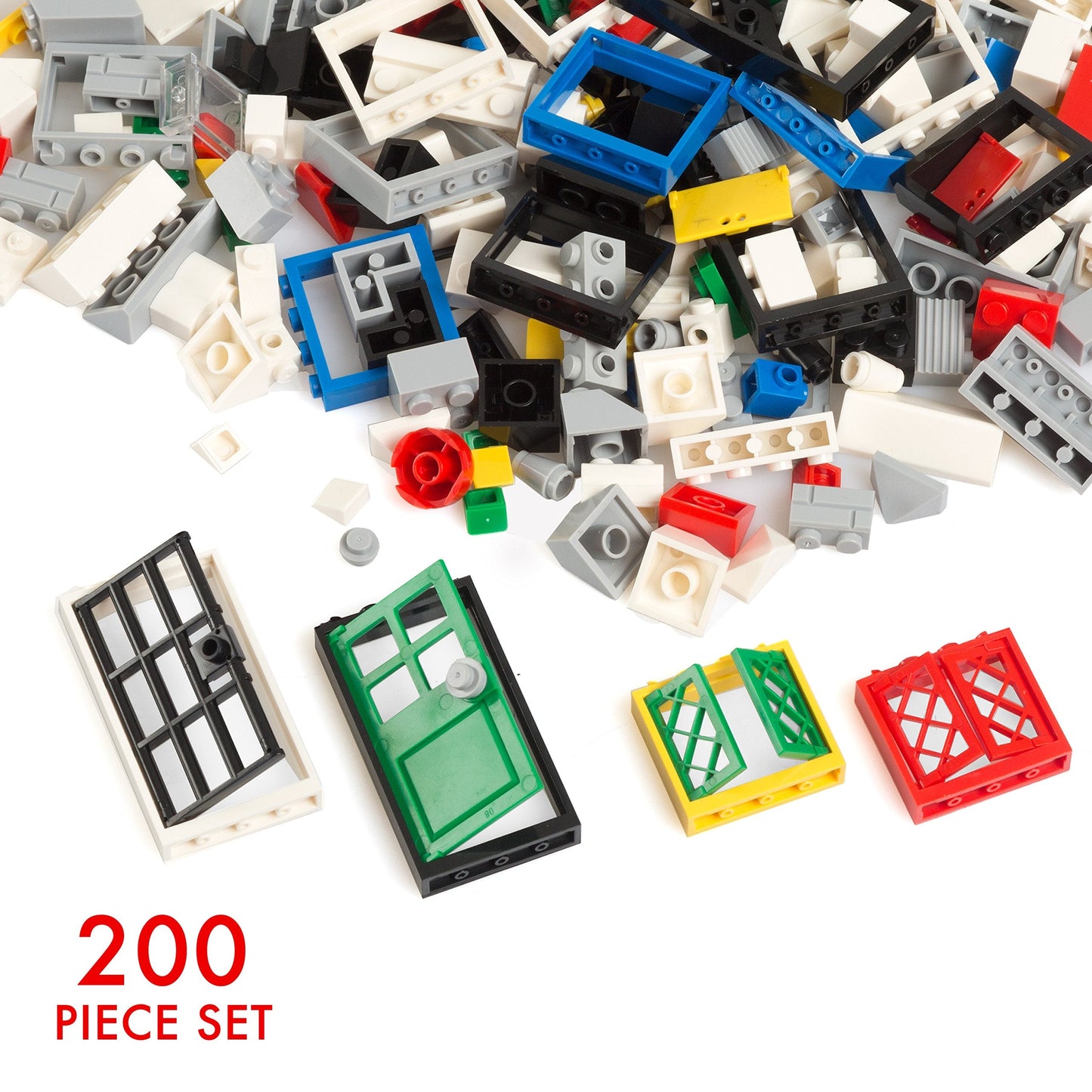 Barcaloo 200-Piece Windows, Doors & Roof Tops Play Set | 7 Classic Colors