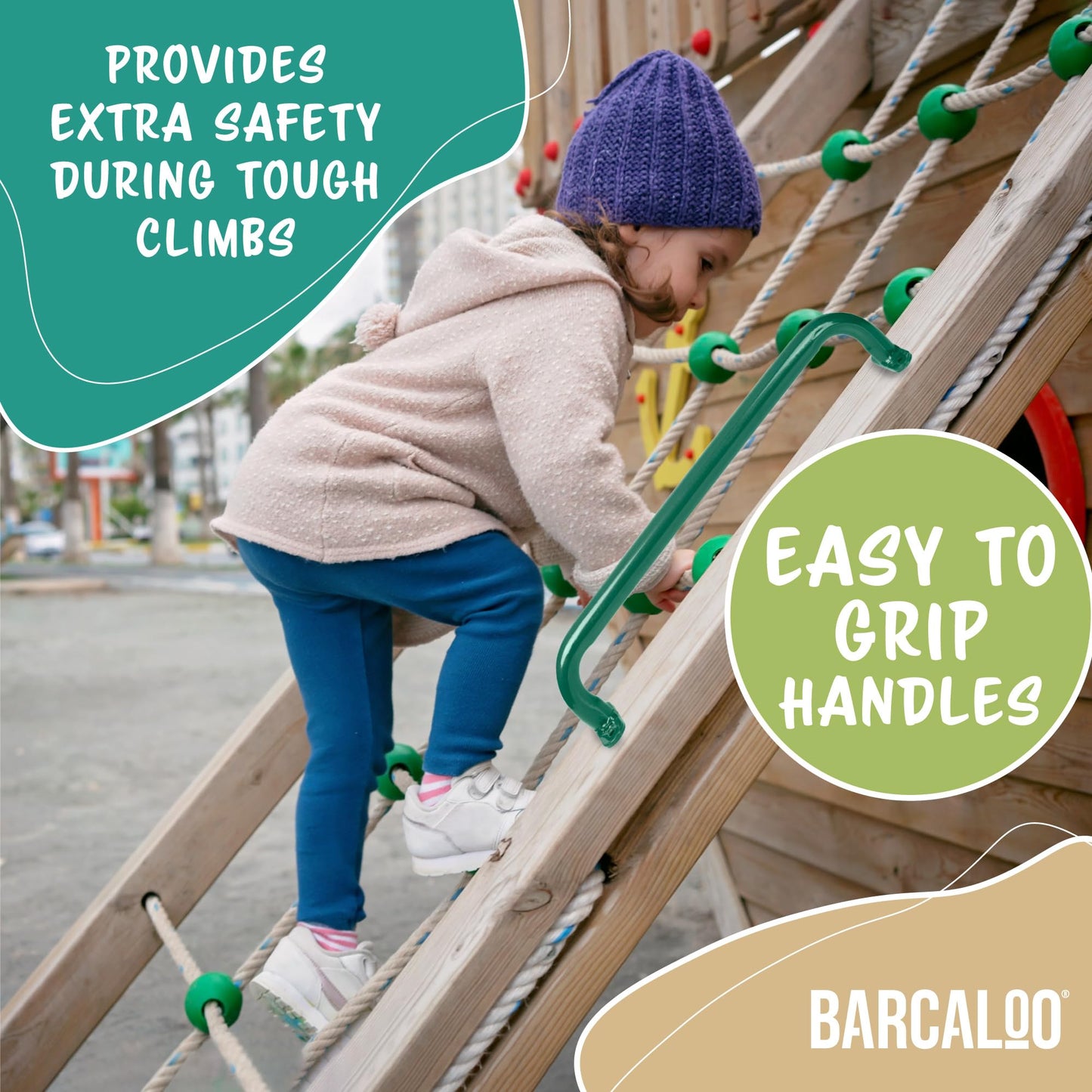 Barcaloo 17-Inch Green Safety Handles for Playsets | Durable Metal Grabs