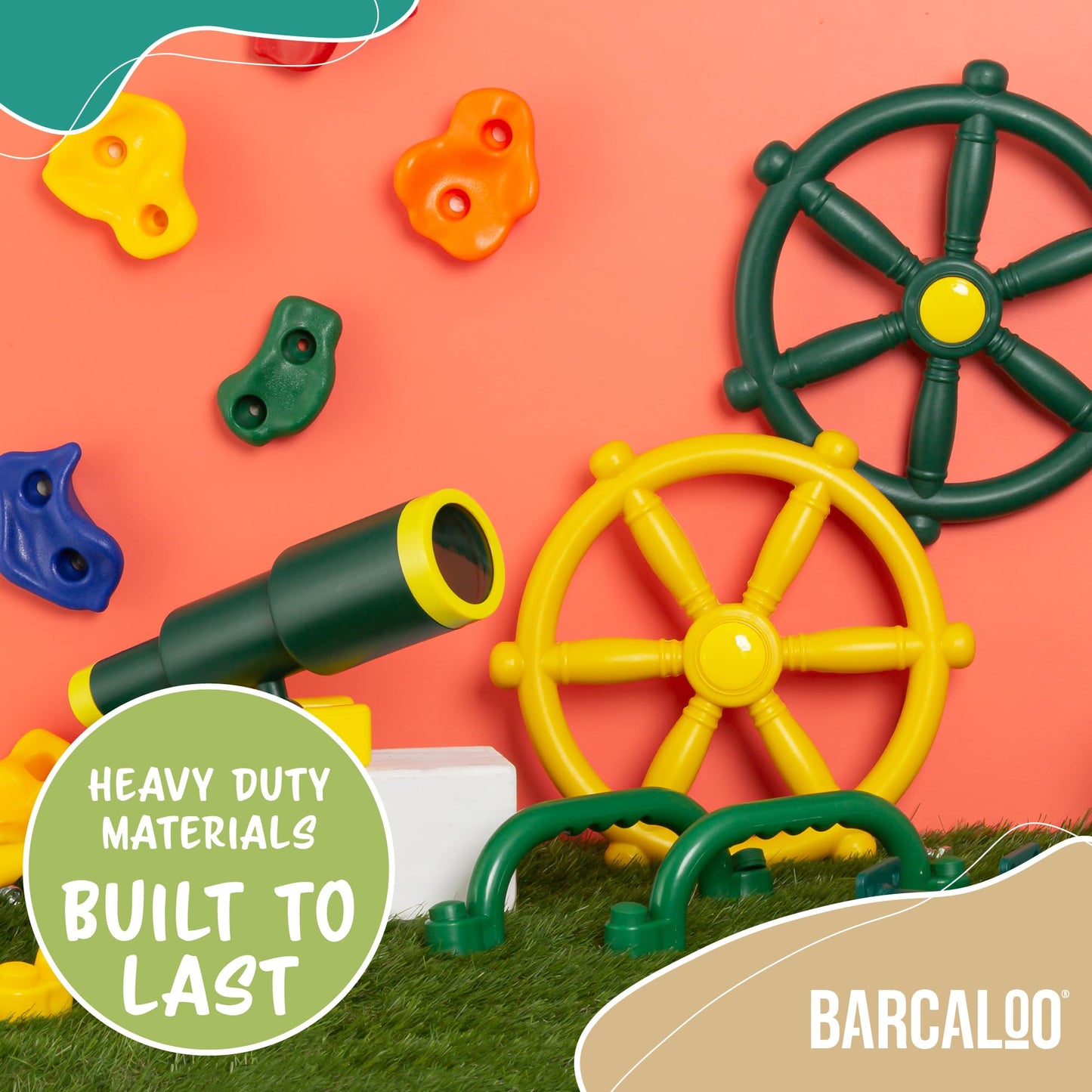 Barcaloo Playground Accessories - Pirate Telescope, Steering Wheel & Green Safety Handles