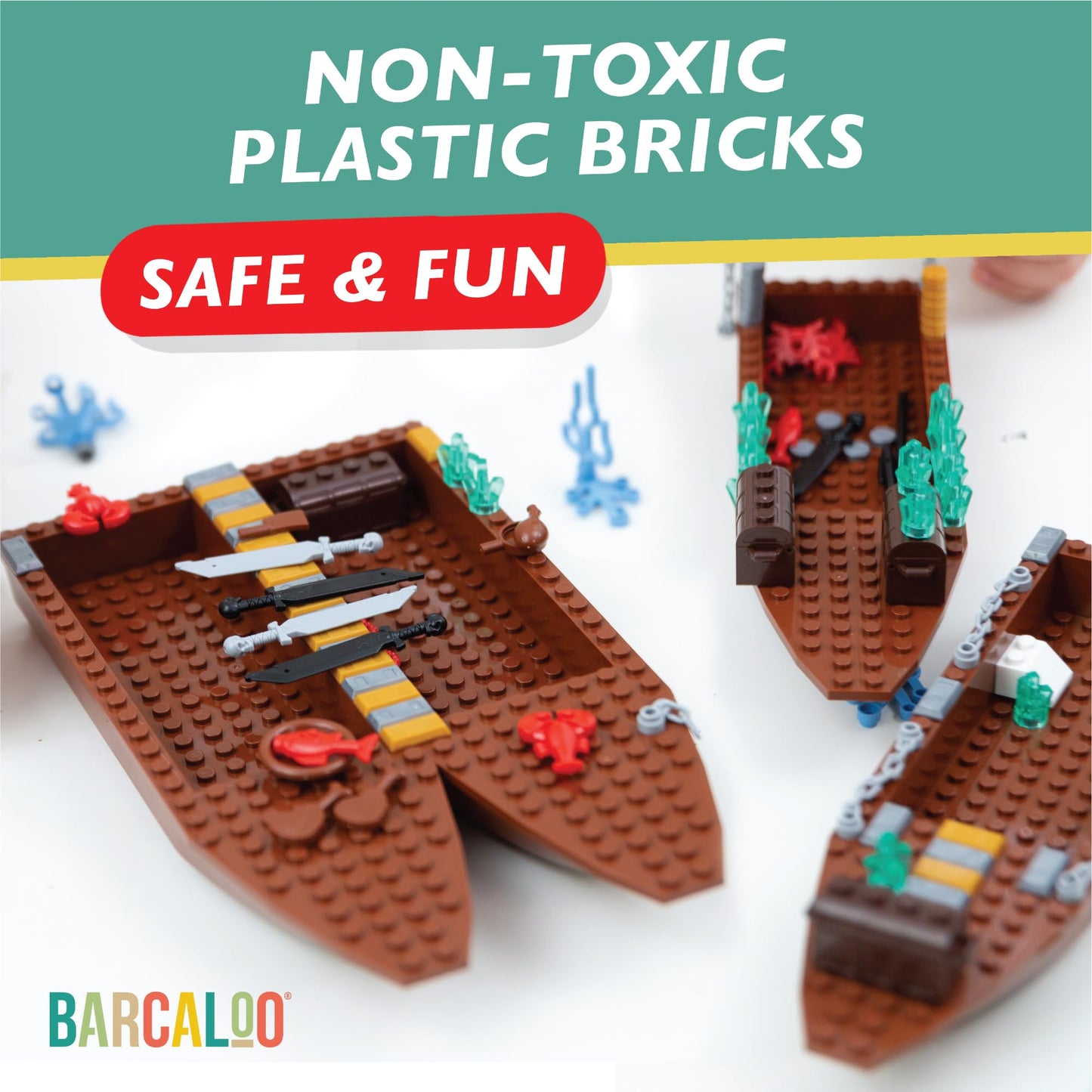 Barcaloo 194-Piece Pirate Bricks Kit | Boats, Treasure & Swords | LEGO Compatible