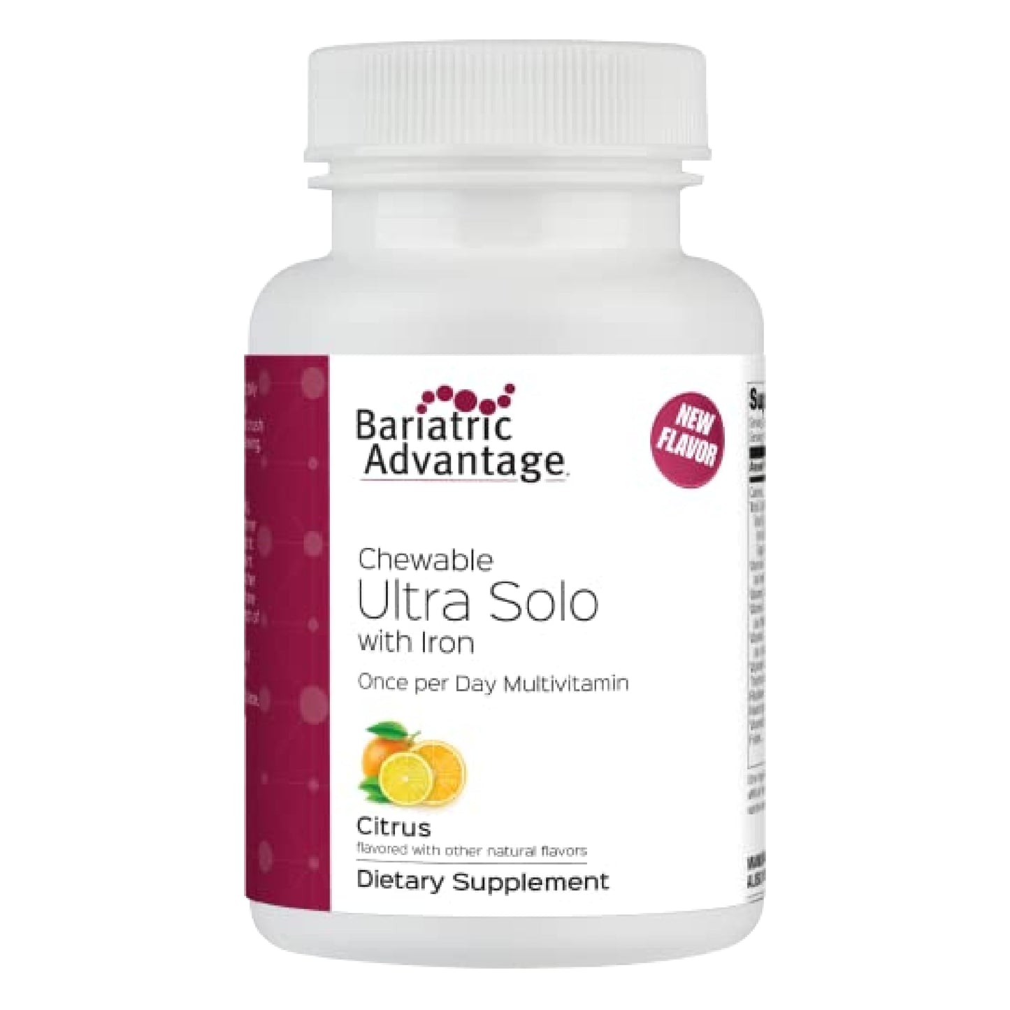 Bariatric Advantage Chewable Ultra Solo with Iron – One Daily Multivitamin (30 Tablets) – Gluten Free Citrus