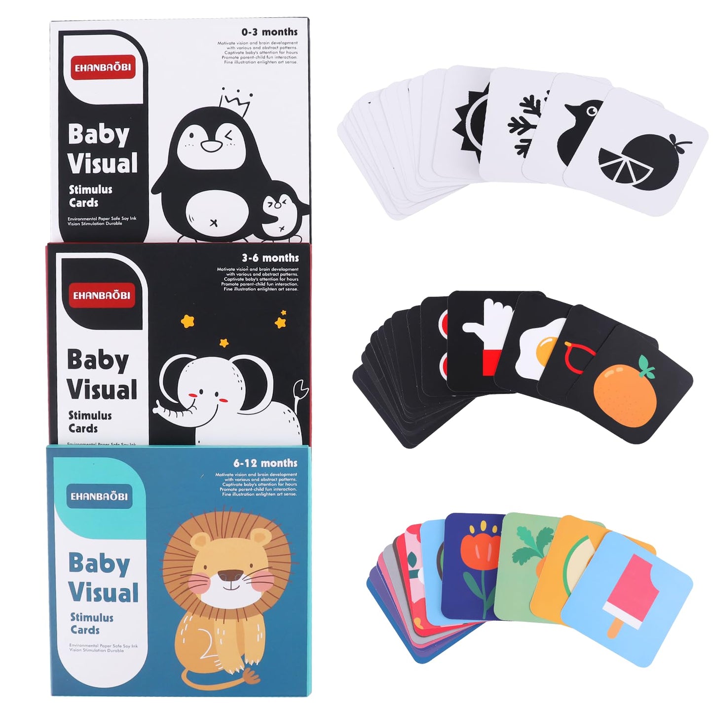 BARMACO High Contrast Baby Flashcards - 96 Pcs Visual Stimulation for 0-12 Months