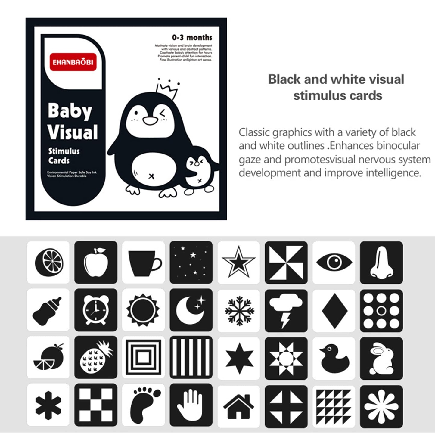 BARMACO High Contrast Baby Flashcards - 96 Pcs Visual Stimulation for 0-12 Months