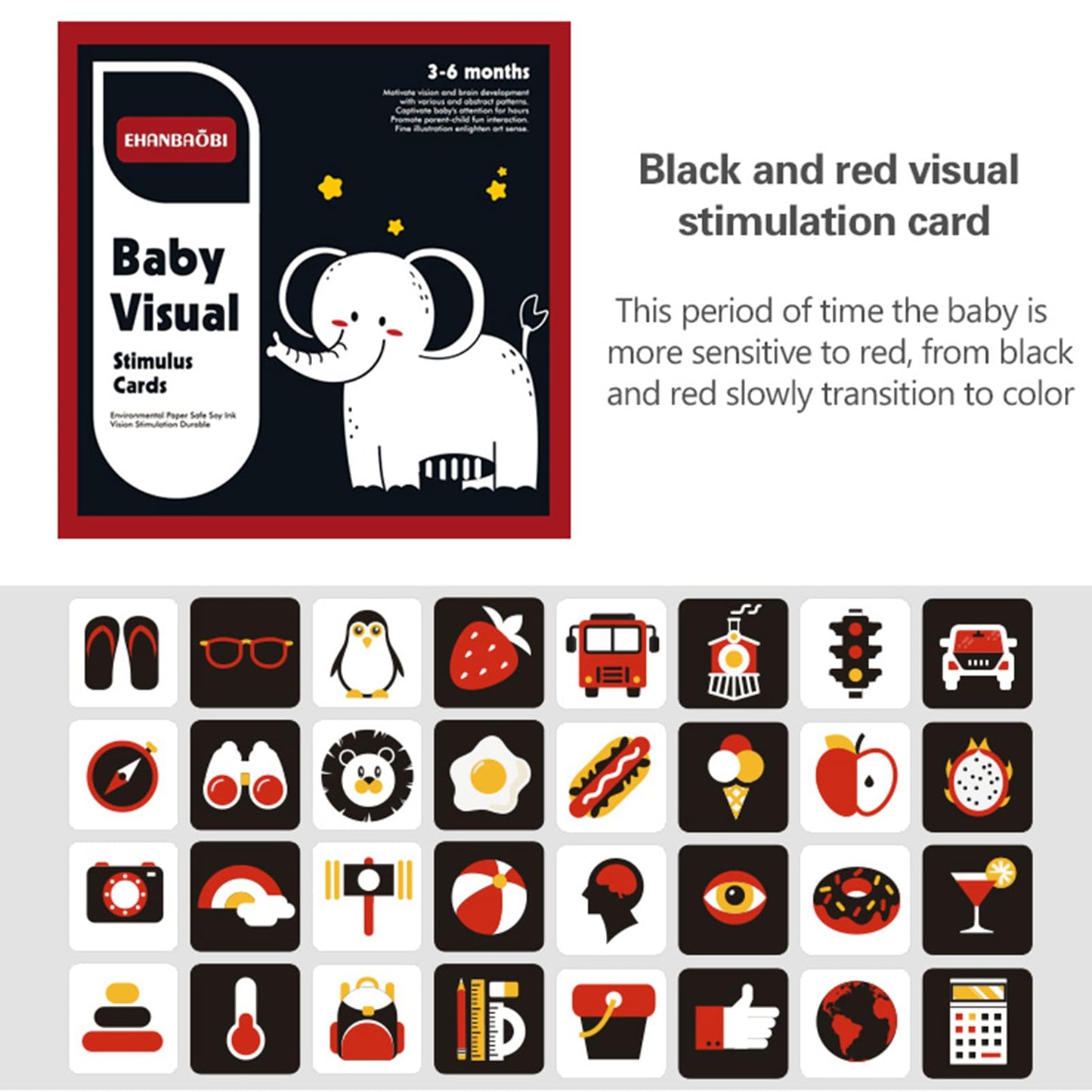 BARMACO High Contrast Baby Flashcards - 96 Pcs Visual Stimulation for 0-12 Months
