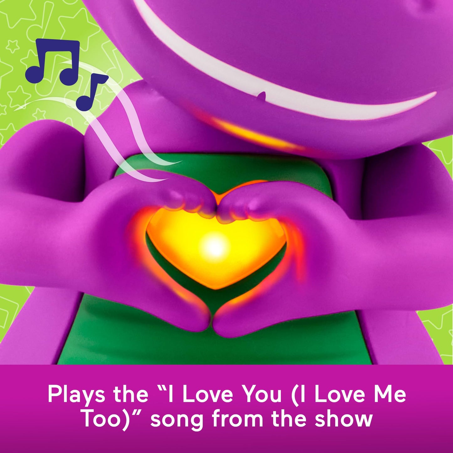 Barneys World Musical Toy - Heart Hands Barney Figure, 5.7-Inch, Lights & Phrases for Ages 2+