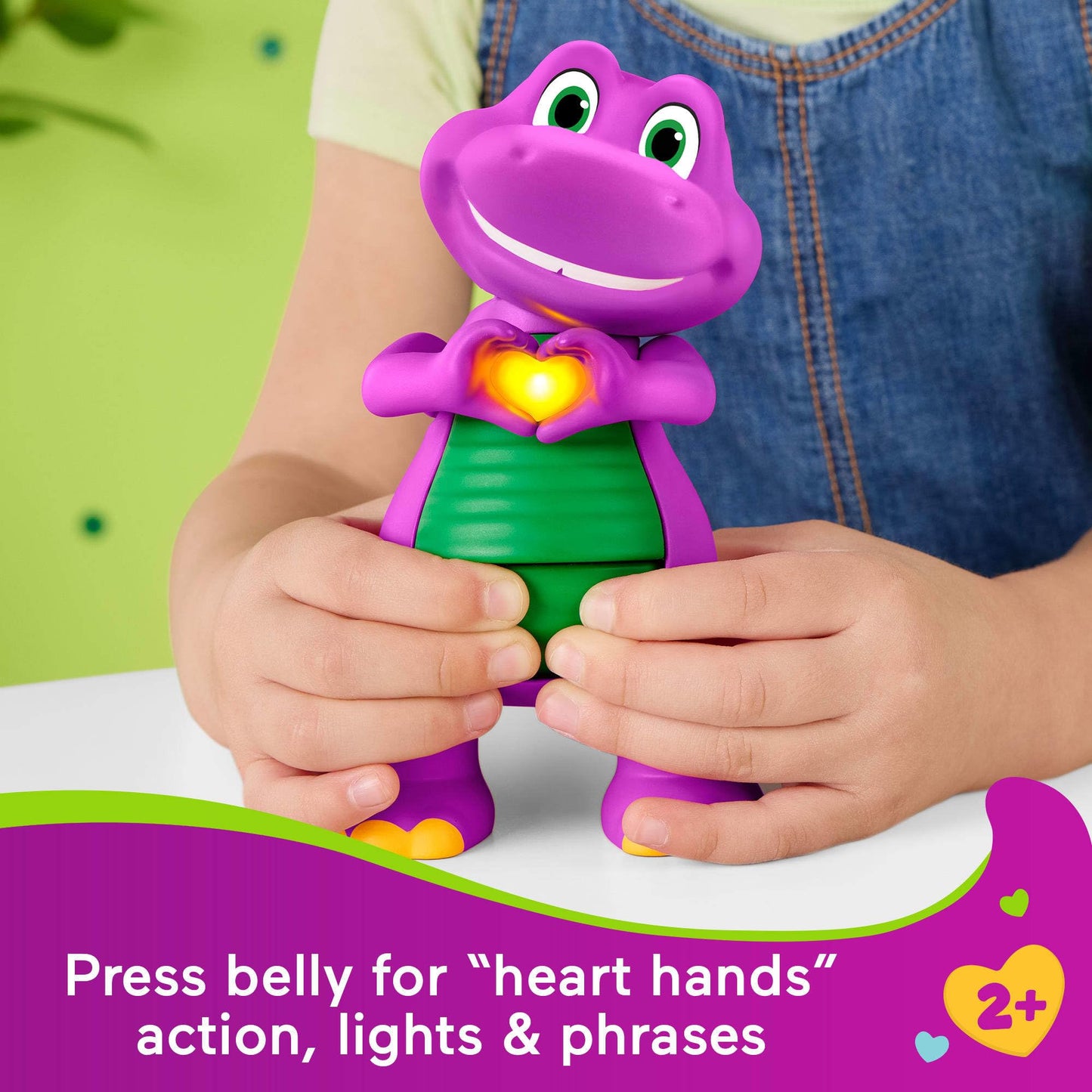 Barneys World Musical Toy - Heart Hands Barney Figure, 5.7-Inch, Lights & Phrases for Ages 2+