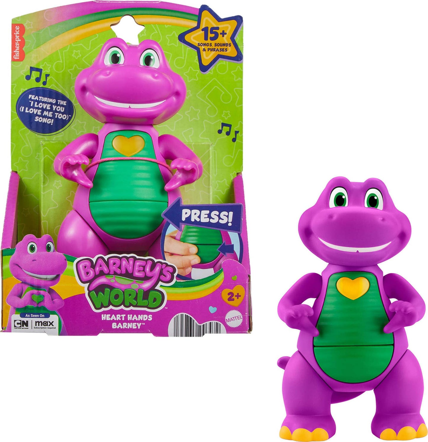 Barneys World Musical Toy - Heart Hands Barney Figure, 5.7-Inch, Lights & Phrases for Ages 2+