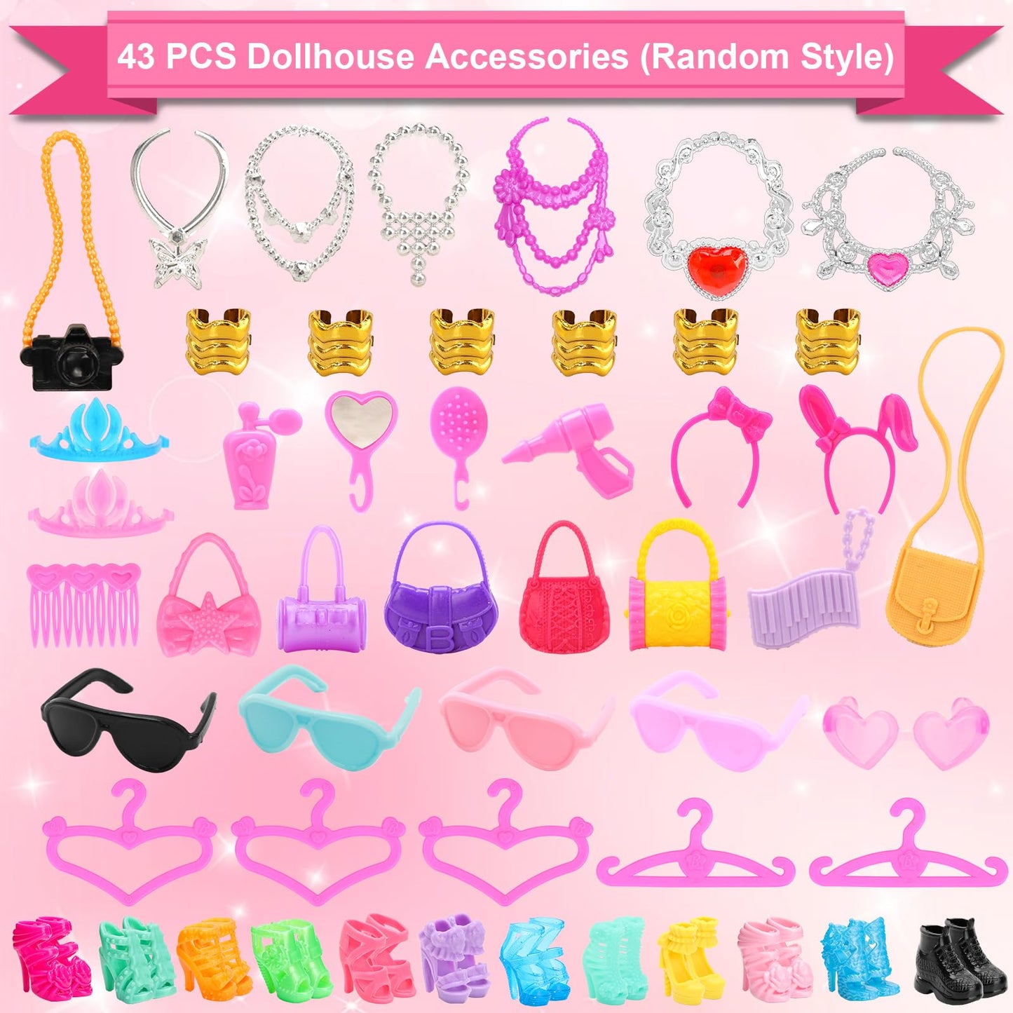 BARWA 53-Pcs Doll Clothes & Accessories for 11.5-Inch Dolls