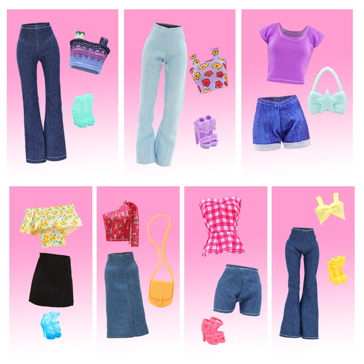 BARWA 17 Pcs Doll Clothes & Accessories for 11.5 Inch Dolls | Floral, Denim, Tops, Shoes
