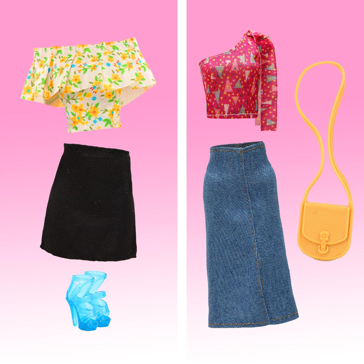 BARWA 17 Pcs Doll Clothes & Accessories for 11.5 Inch Dolls | Floral, Denim, Tops, Shoes