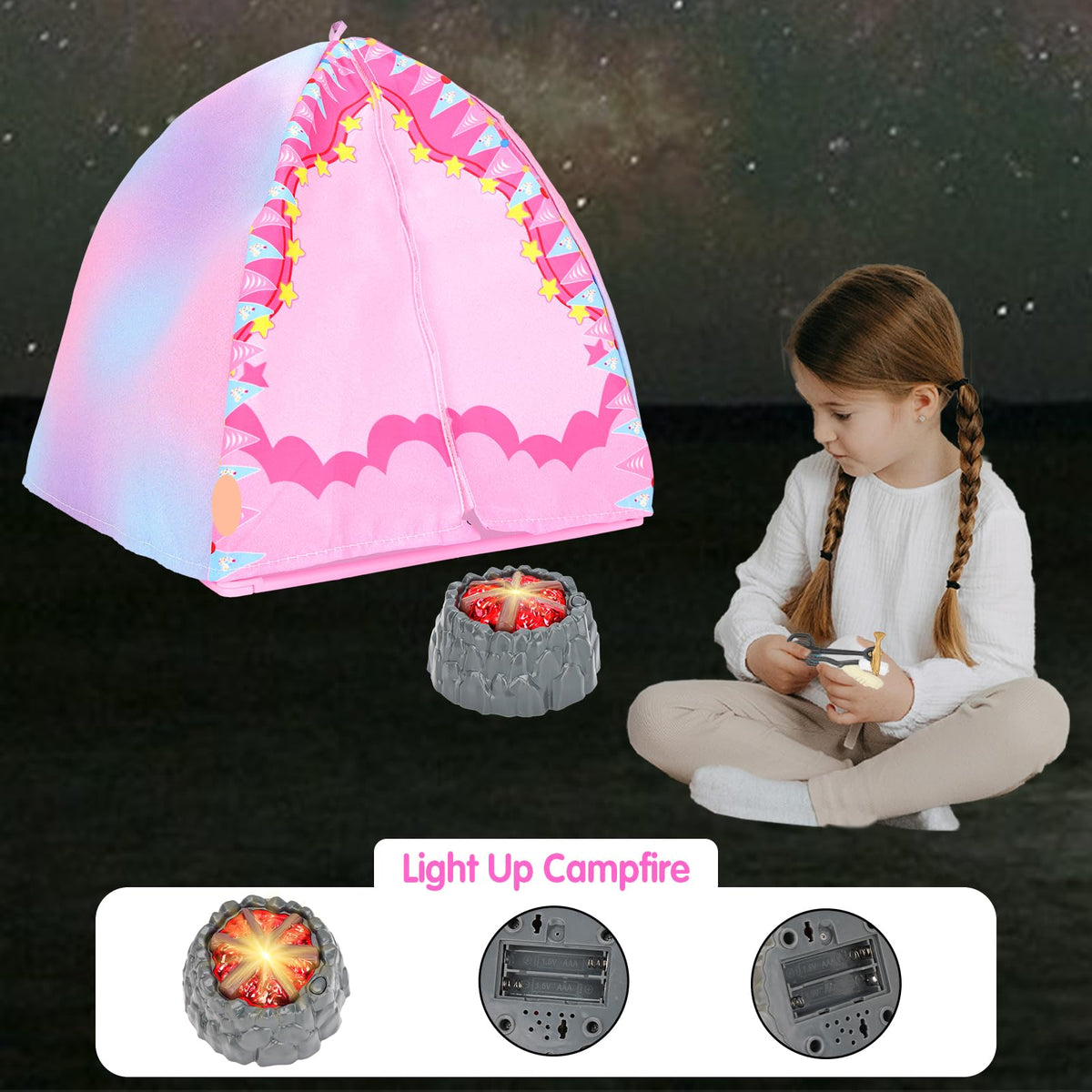 BARWA 35-Piece Travel Camping Doll Set for 11.5-Inch Dolls – Dress, Gear & Campfire Play