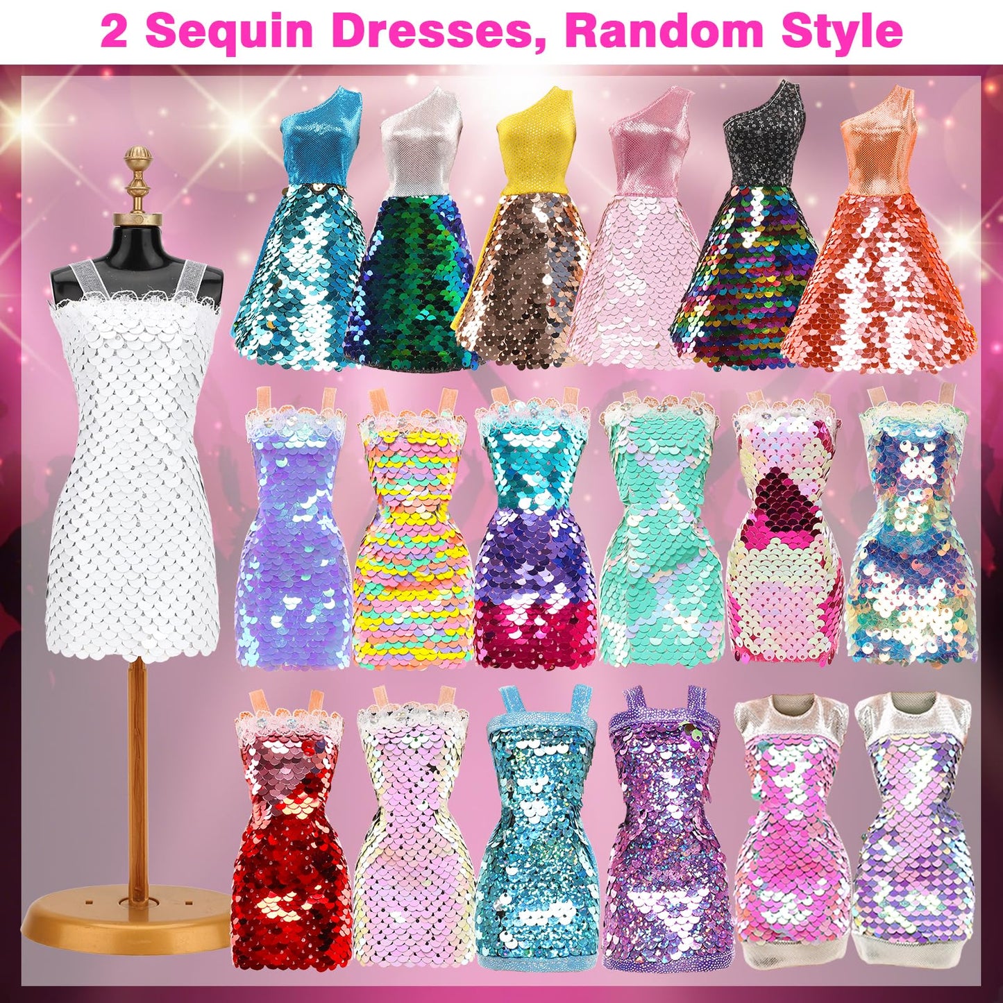 BARWA 11 Sets Doll Clothes Pack for 11.5-Inch Dolls – Sequins, Mermaid Floral & Casual Outfits